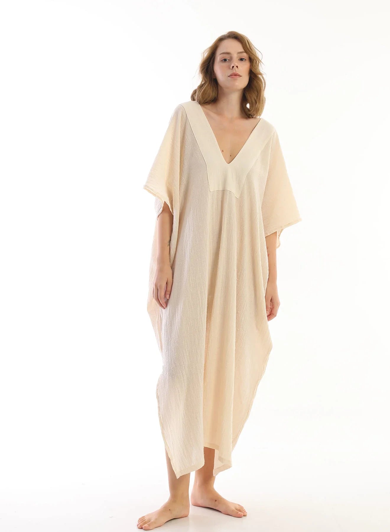 Cream Apinya Kaftan in organic & Handwoven Shile by White Canvas - Image 1