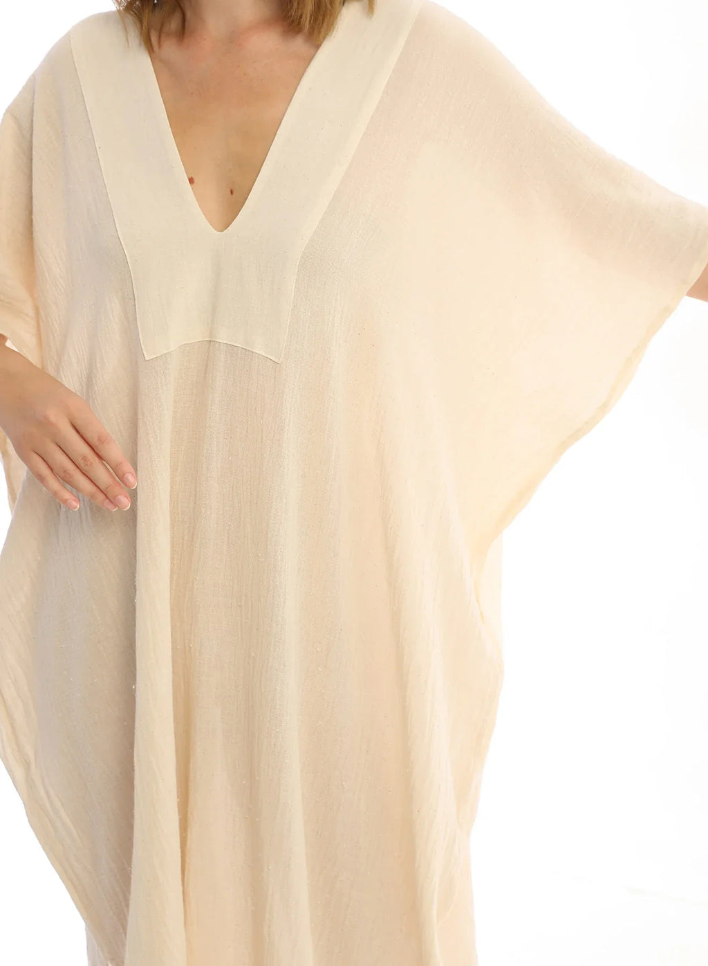 Cream Apinya Kaftan in organic & Handwoven Shile by White Canvas - Image 3