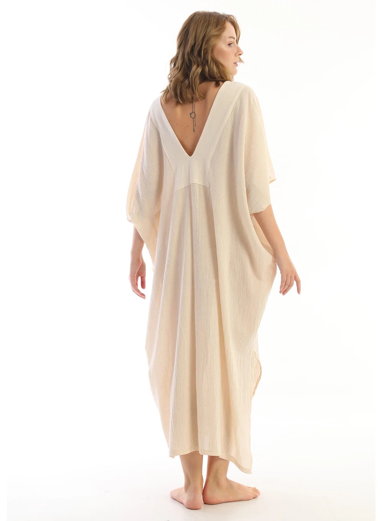 Cream Apinya Kaftan in organic & Handwoven Shile by White Canvas - Image 4