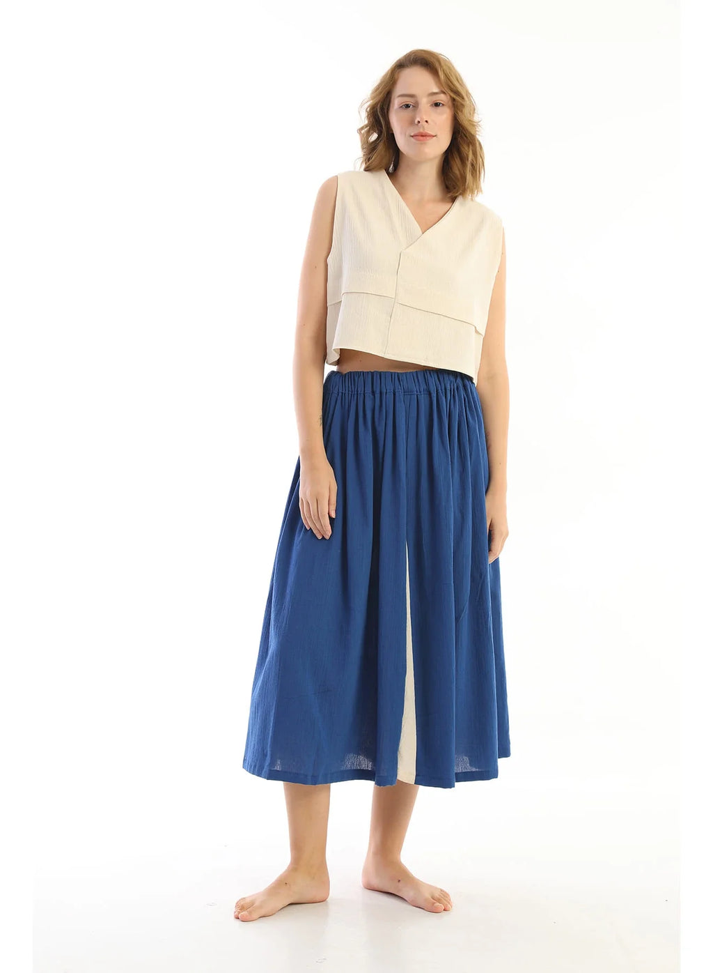 Blue Chariya Skirt in organic & Handwoven Shile by White Canvas - Image 1