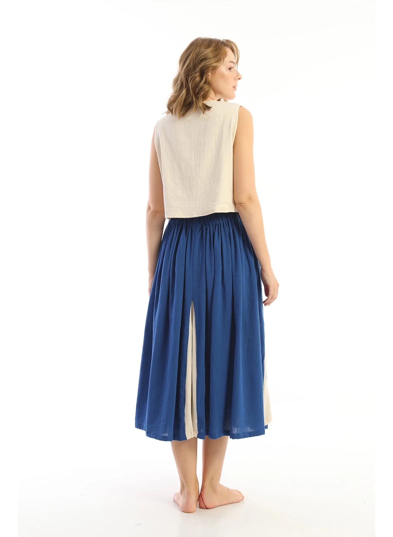 Blue Chariya Skirt in organic & Handwoven Shile by White Canvas - Image 3