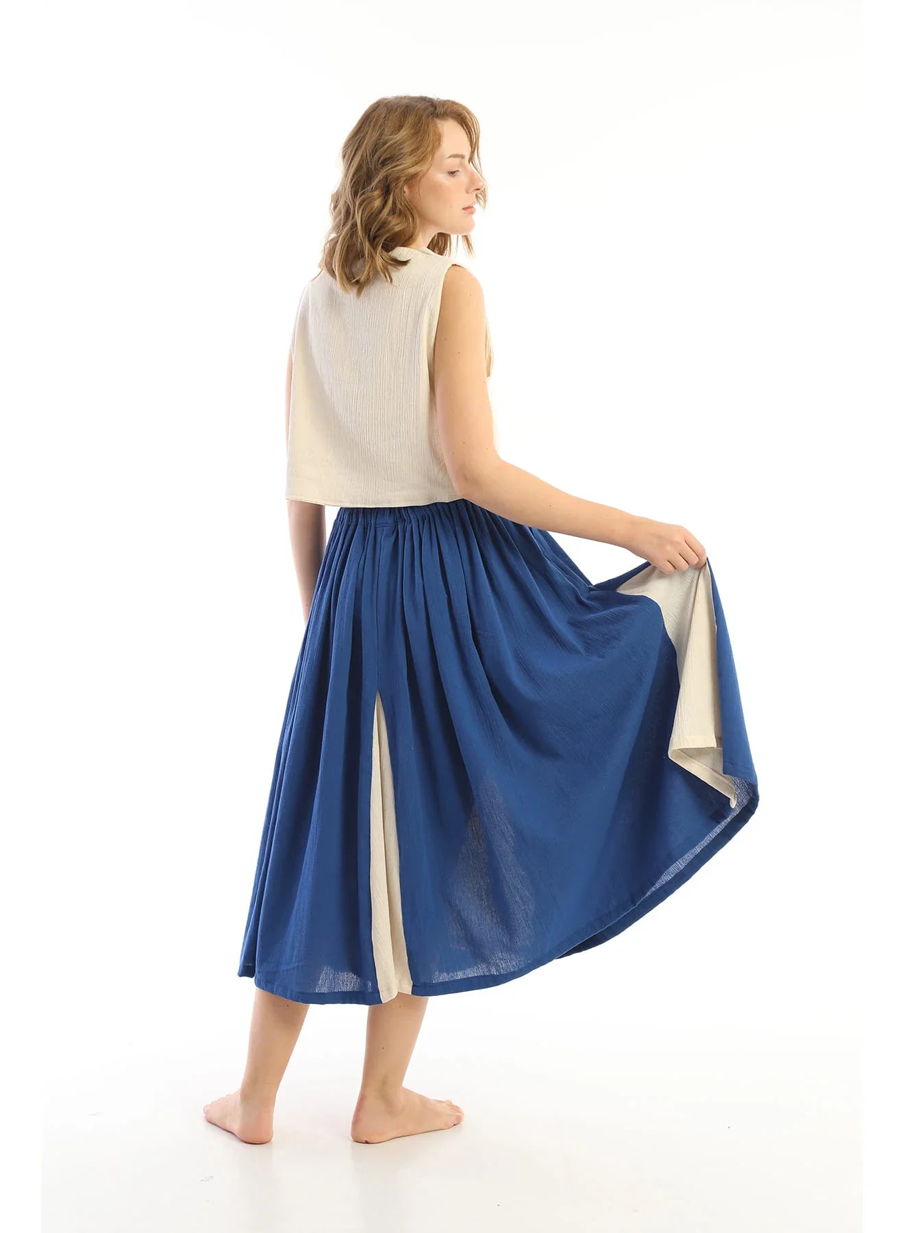 Blue Chariya Skirt in organic & Handwoven Shile by White Canvas - Image 5