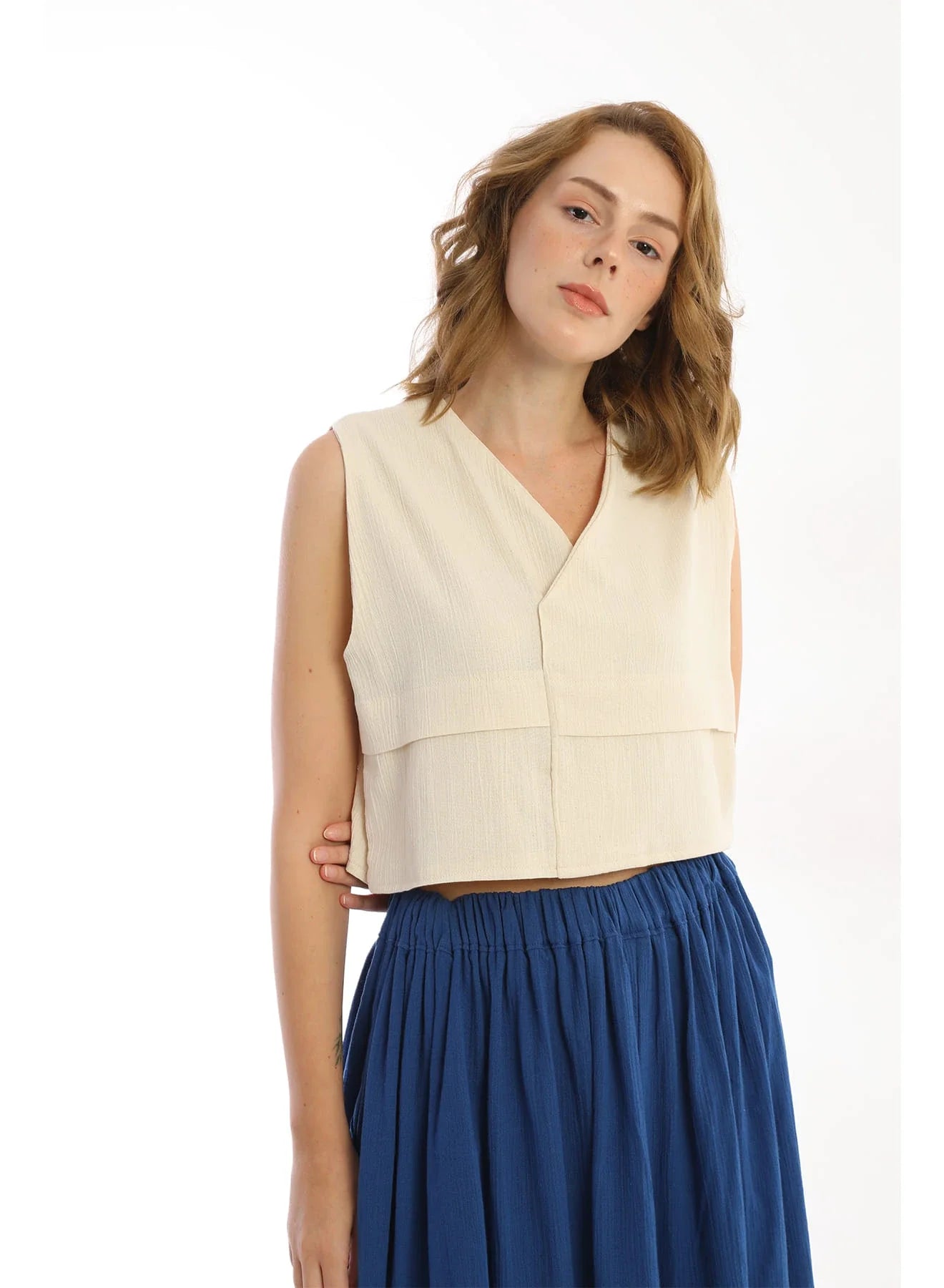 Cream Chailai Vest in organic & Handwoven Shile by White Canvas - Image 1