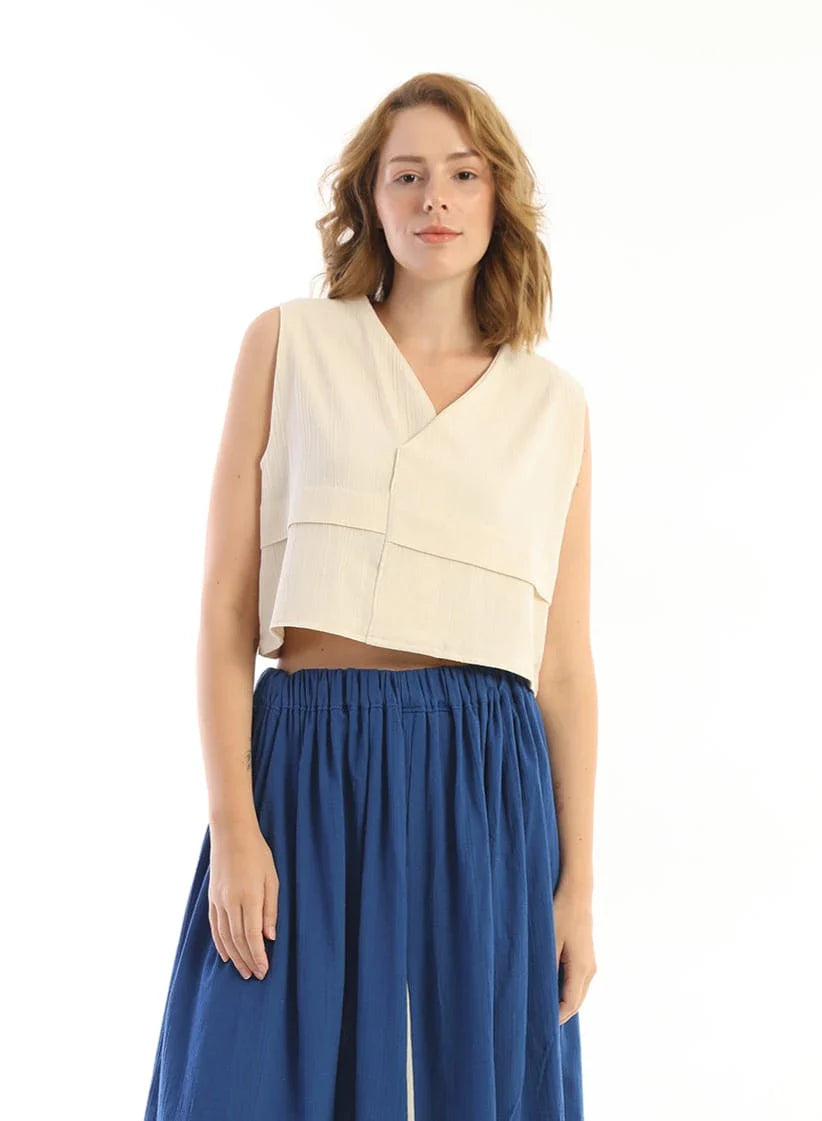 Cream Chailai Vest in organic & Handwoven Shile by White Canvas - Image 2