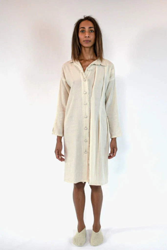 Cream Eunomia Dress in organic & Handwoven Shile by White Canvas - Image 1