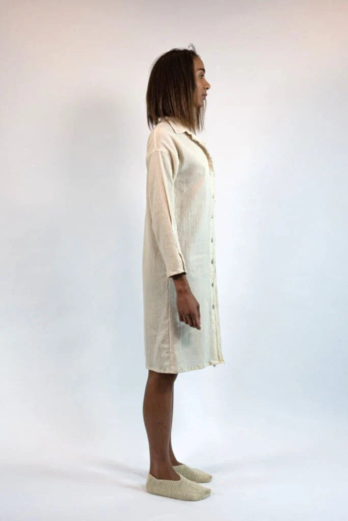 Cream Eunomia Dress in organic & Handwoven Shile by White Canvas - Image 3