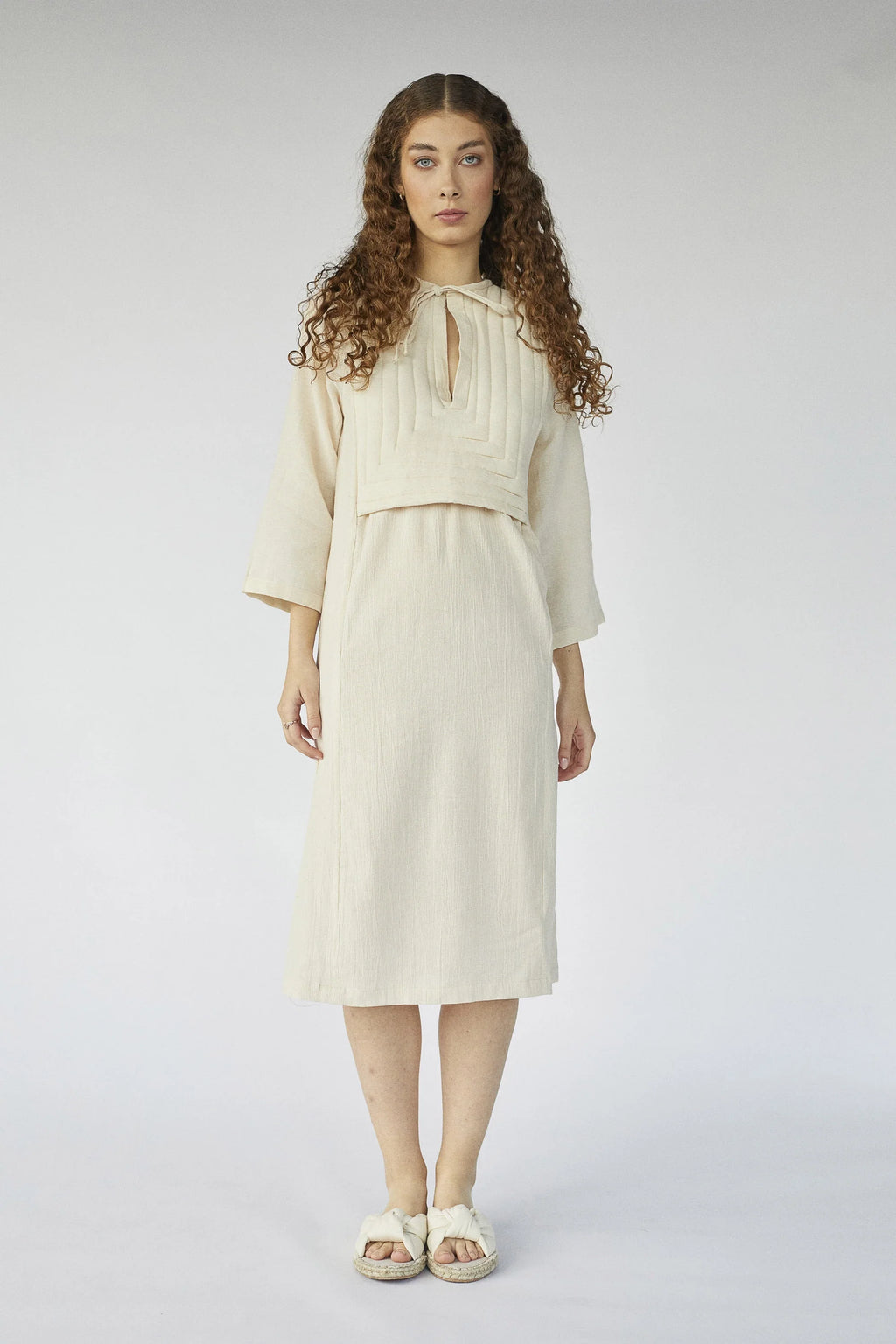 Cream Pavo Dress in organic & Handwoven Shile by White Canvas - Image 1