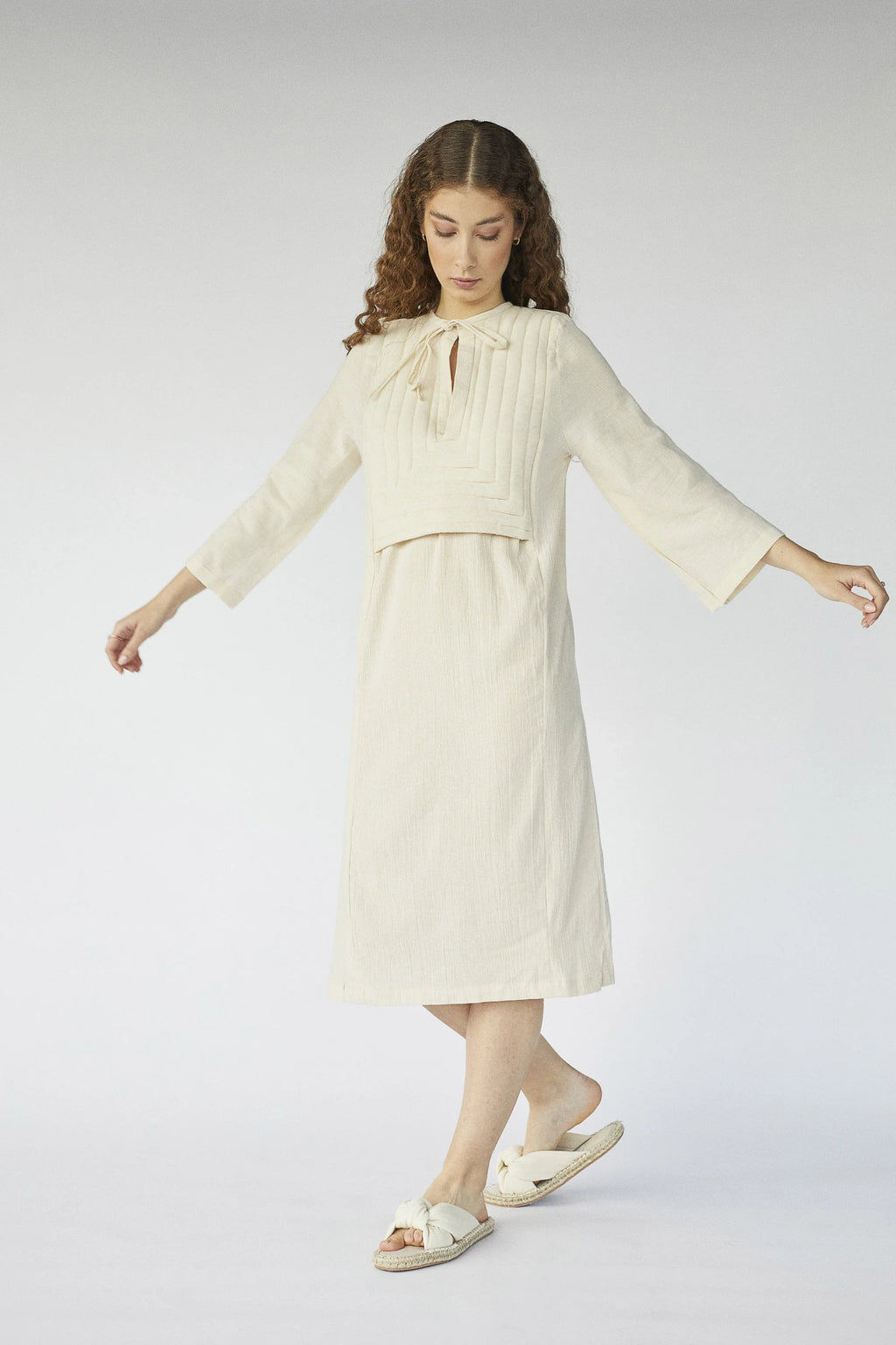 Cream Pavo Dress in organic & Handwoven Shile by White Canvas - Image 2