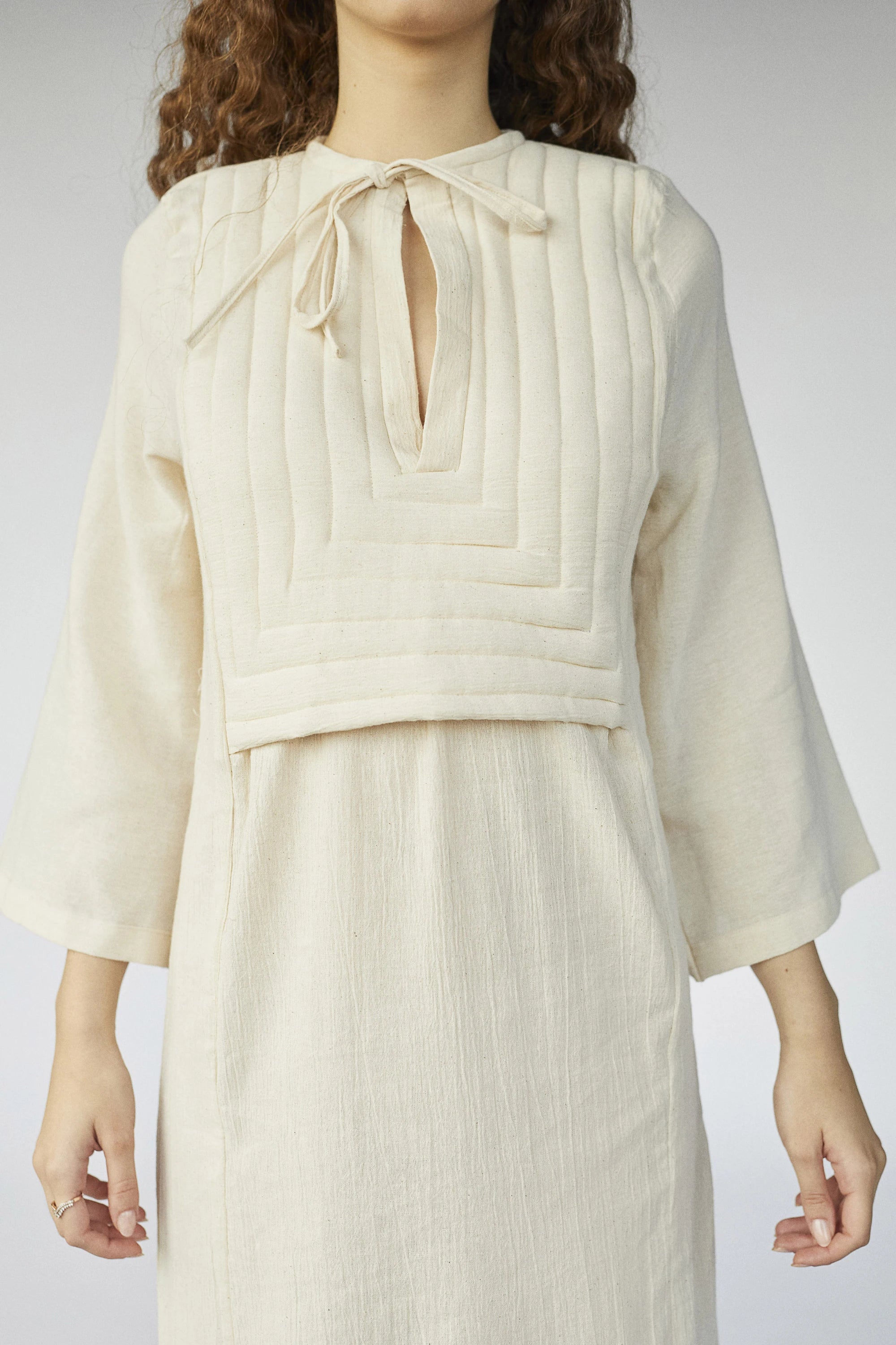 Cream Pavo Dress in organic & Handwoven Shile by White Canvas - Image 4