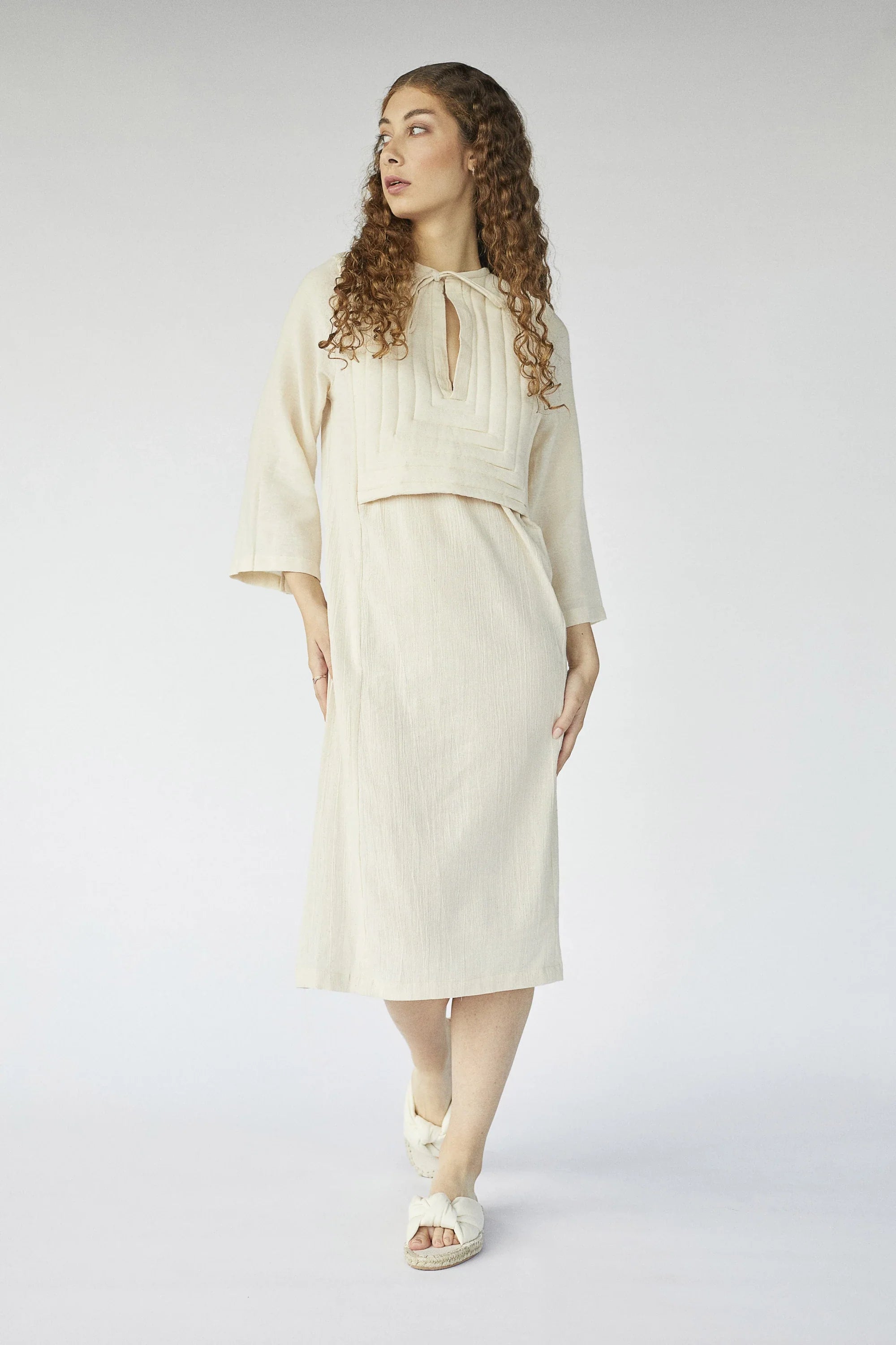 Cream Pavo Dress in organic & Handwoven Shile by White Canvas - Image 7