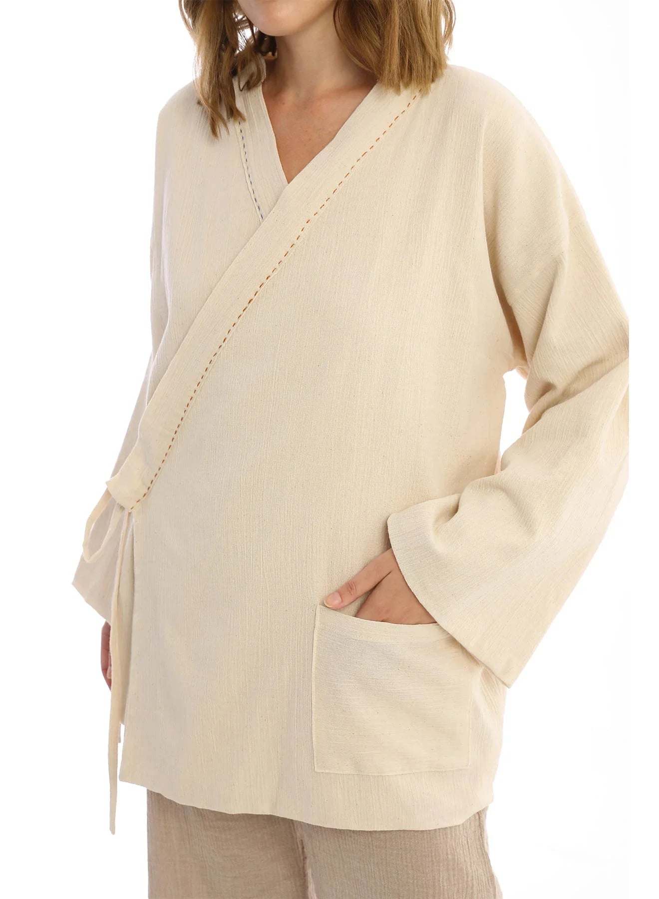 Cream Rize Jacket in organic & Handwoven Shile by White Canvas - Image 2