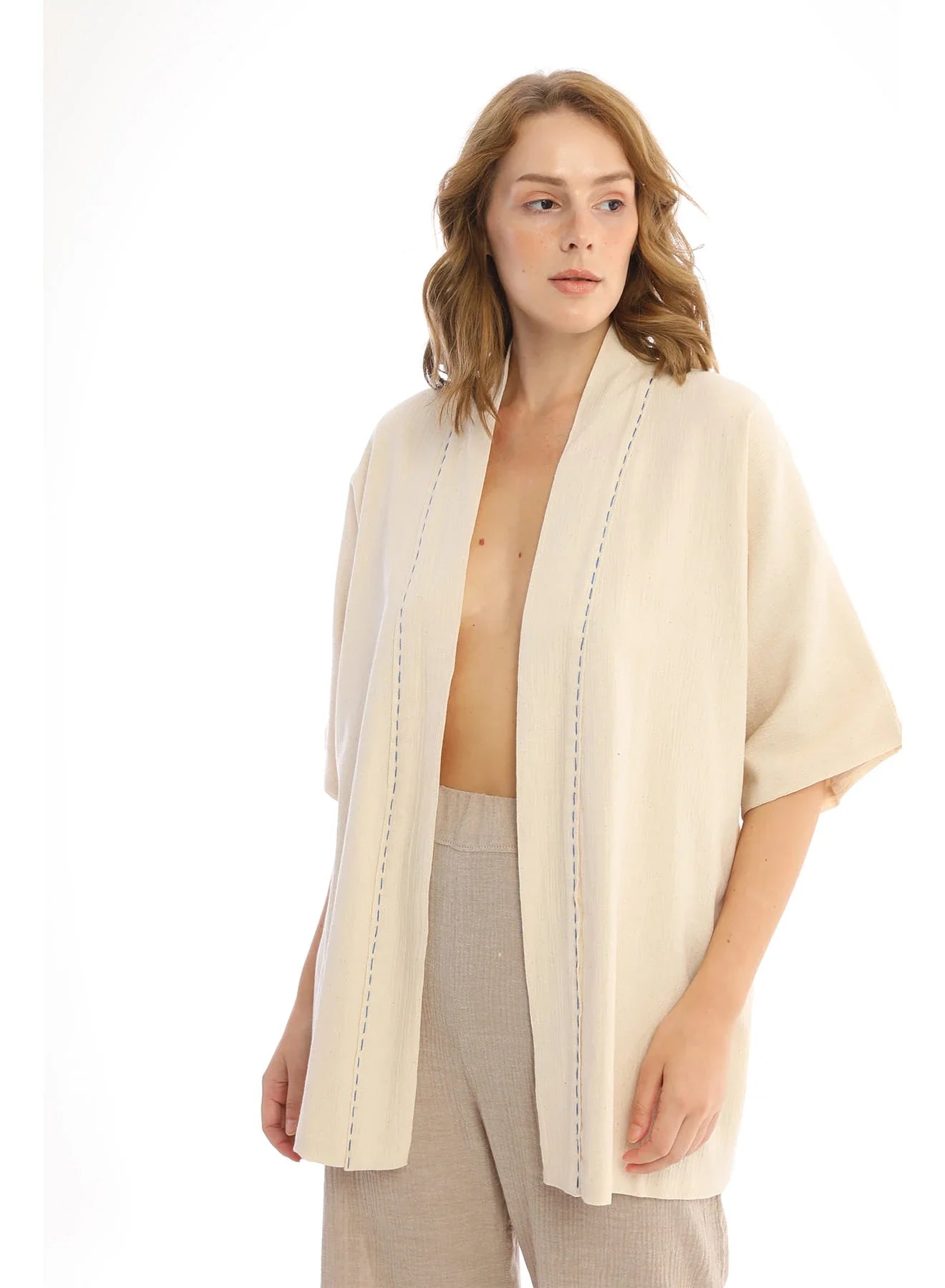 Cream Shile Jacket in organic & Handwoven Shile by White Canvas - Image 2