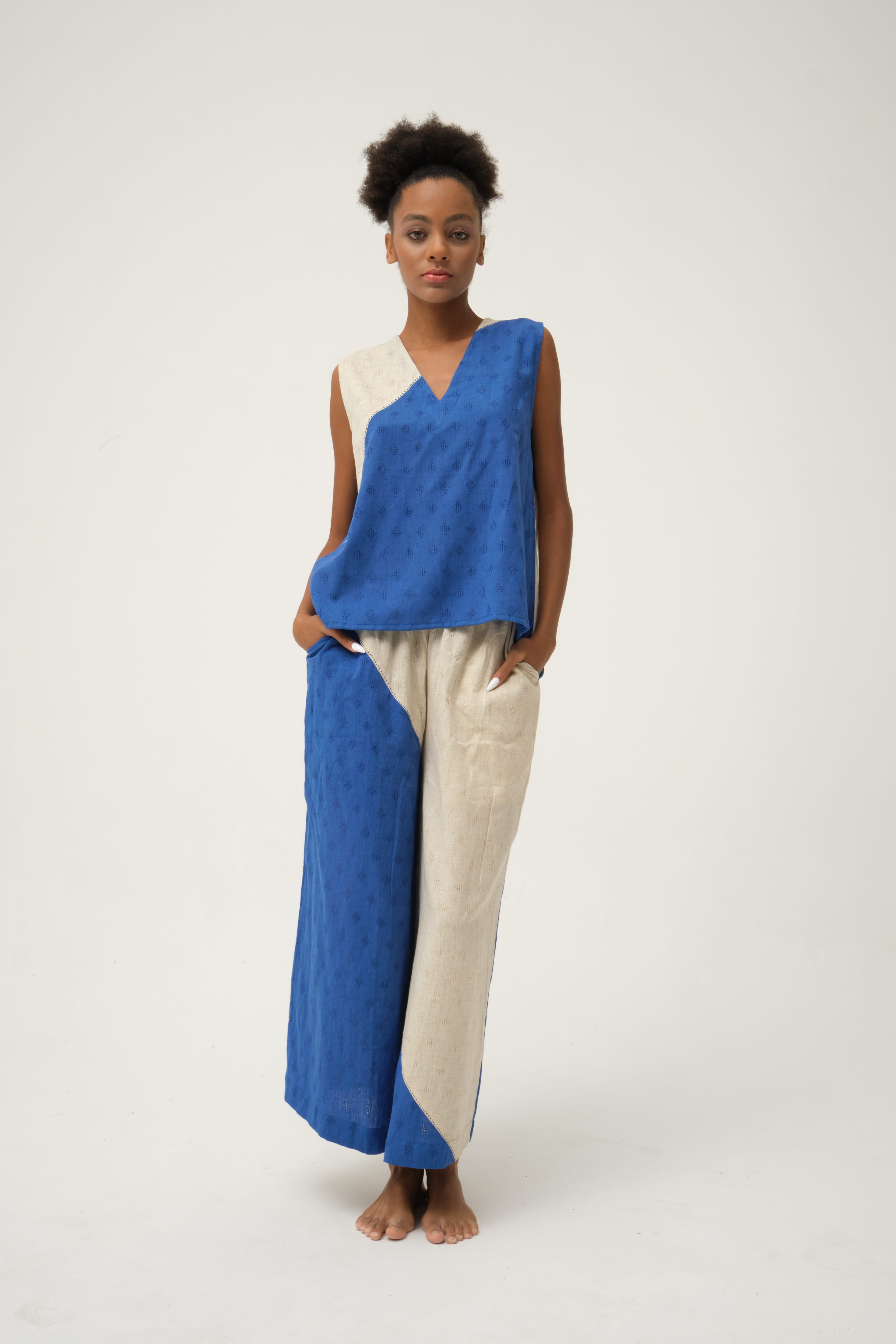 Blue Bunny Top in handwoven Dobby Cotton by White Canvas - Image 1