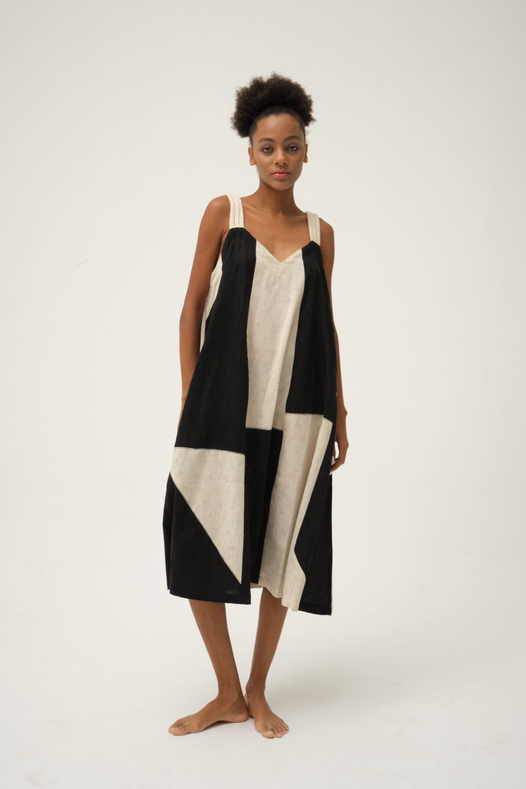 Black Charlie Dress in handwoven Dobby Cotton by White Canvas - Image 1