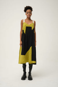 Black Green Charlie Dress in handwoven Dobby Cotton by White Canvas - Image 1