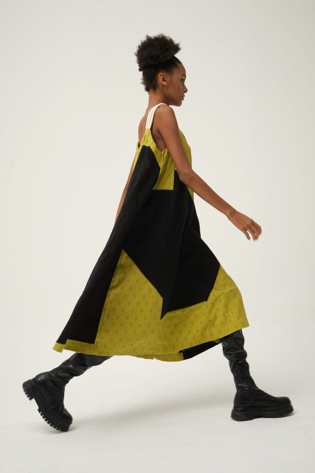 Black Green Charlie Dress in handwoven Dobby Cotton by White Canvas - Image 2