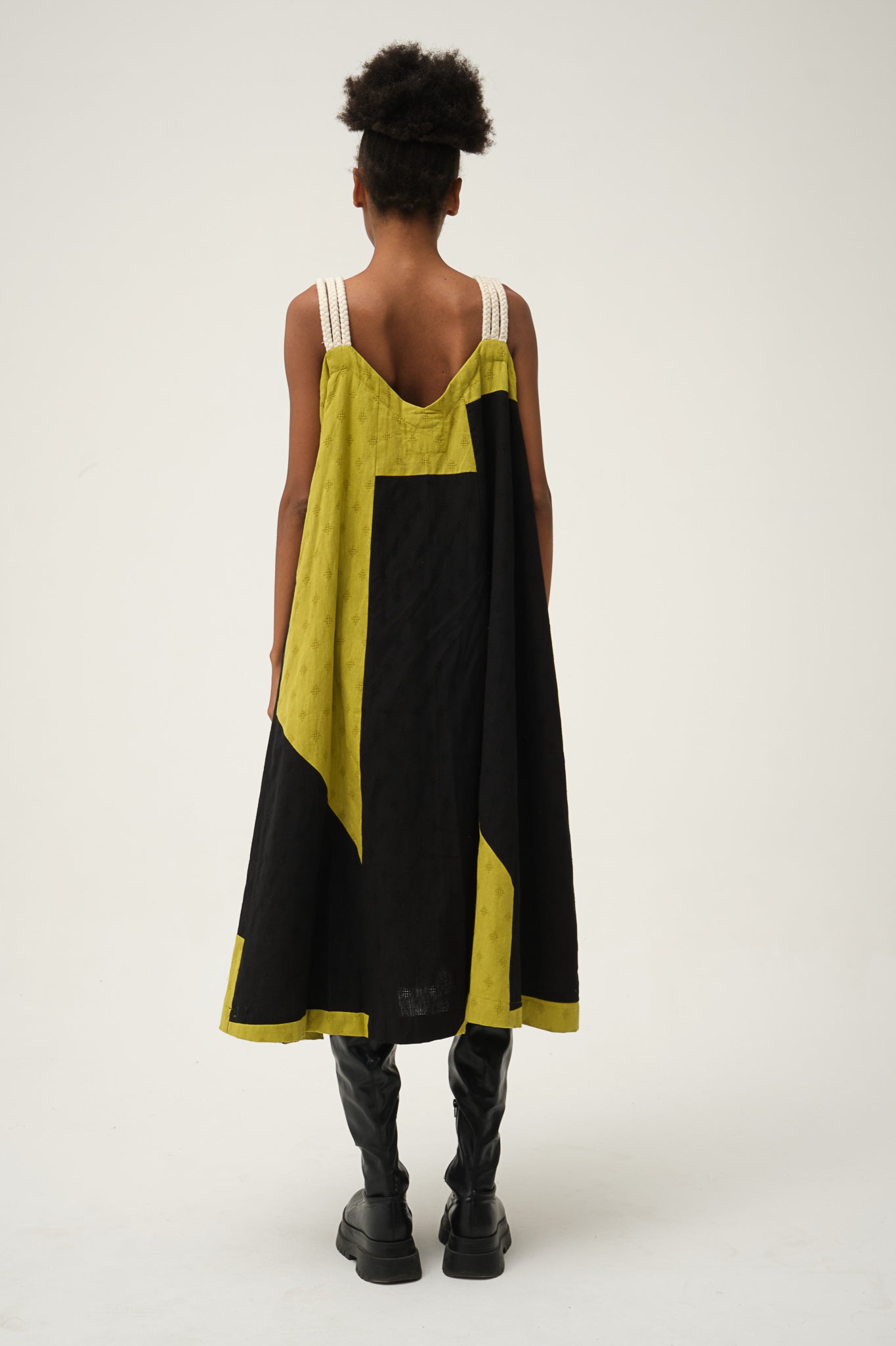 Black Green Charlie Dress in handwoven Dobby Cotton by White Canvas - Image 3