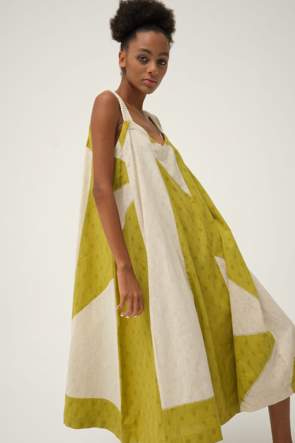 Green Charlie Dress in handwoven Dobby Cotton by White Canvas - Image 2