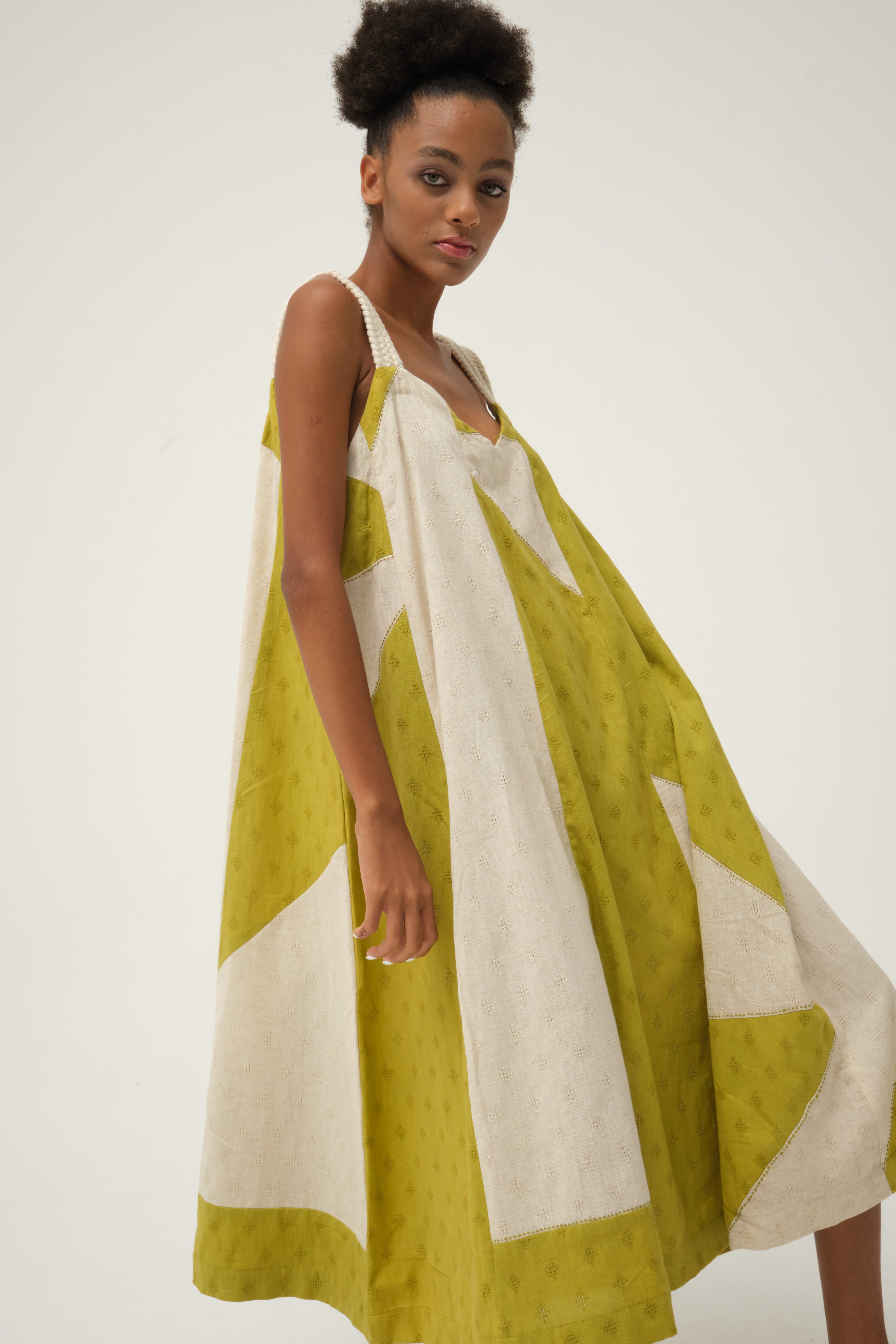 Green Charlie Dress in handwoven Dobby Cotton by White Canvas - Image 2