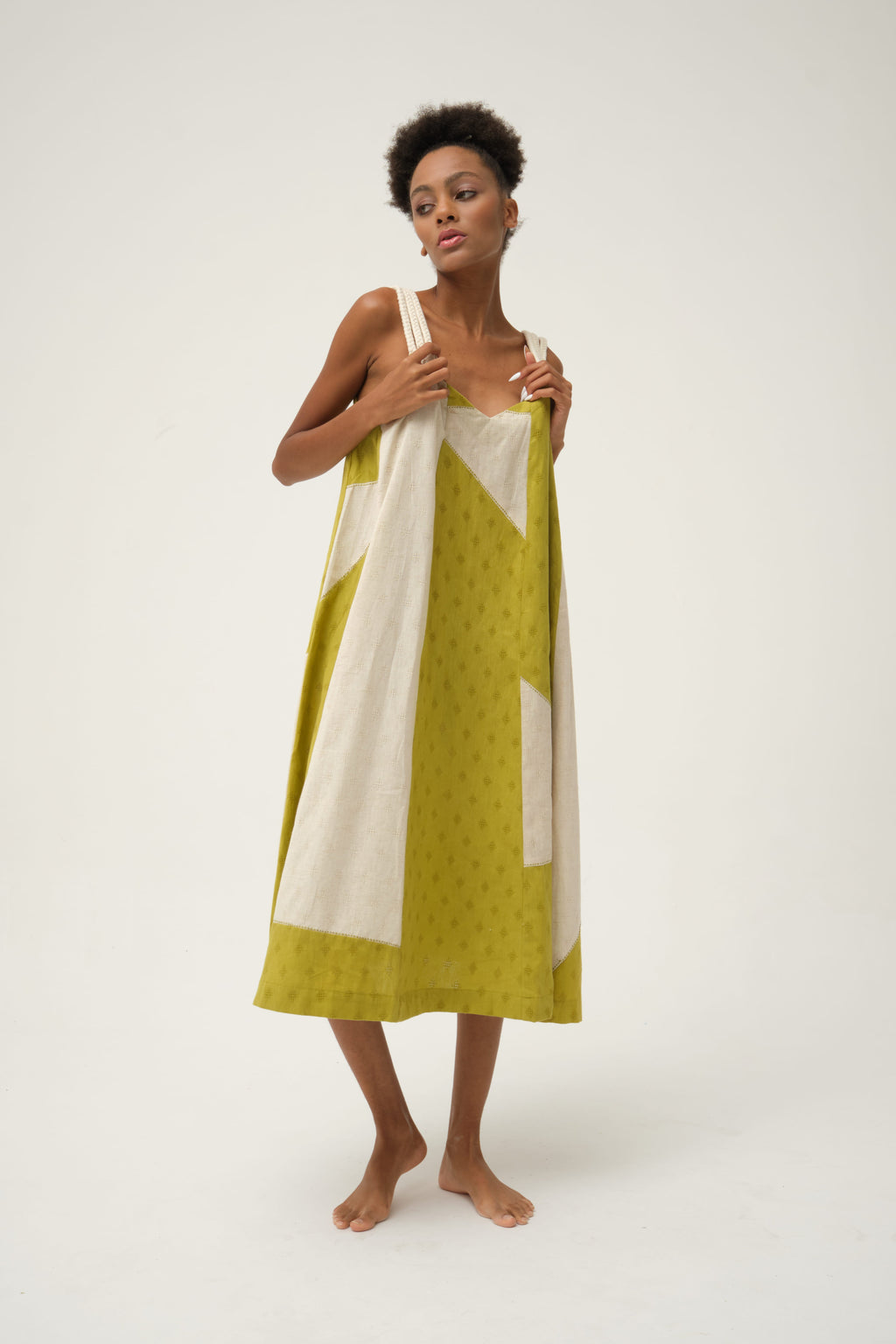 Green Charlie Dress in handwoven Dobby Cotton by White Canvas - Image 4