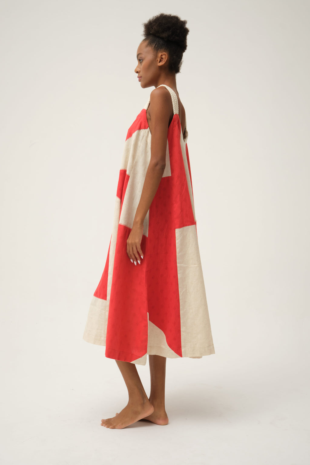 Red Charlie Dress in handwoven Dobby Cotton by White Canvas - Image 2