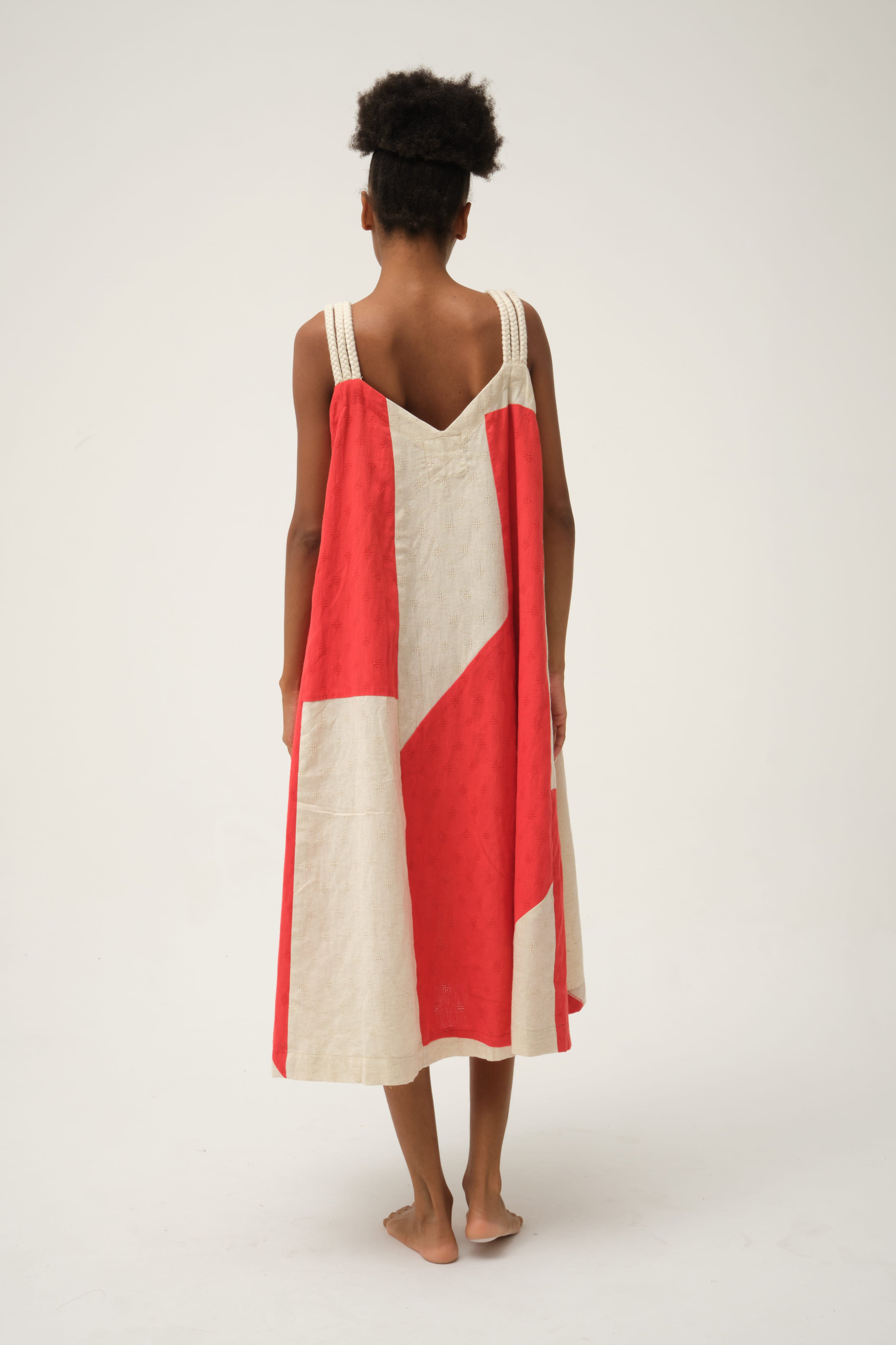 Red Charlie Dress in handwoven Dobby Cotton by White Canvas - Image 3