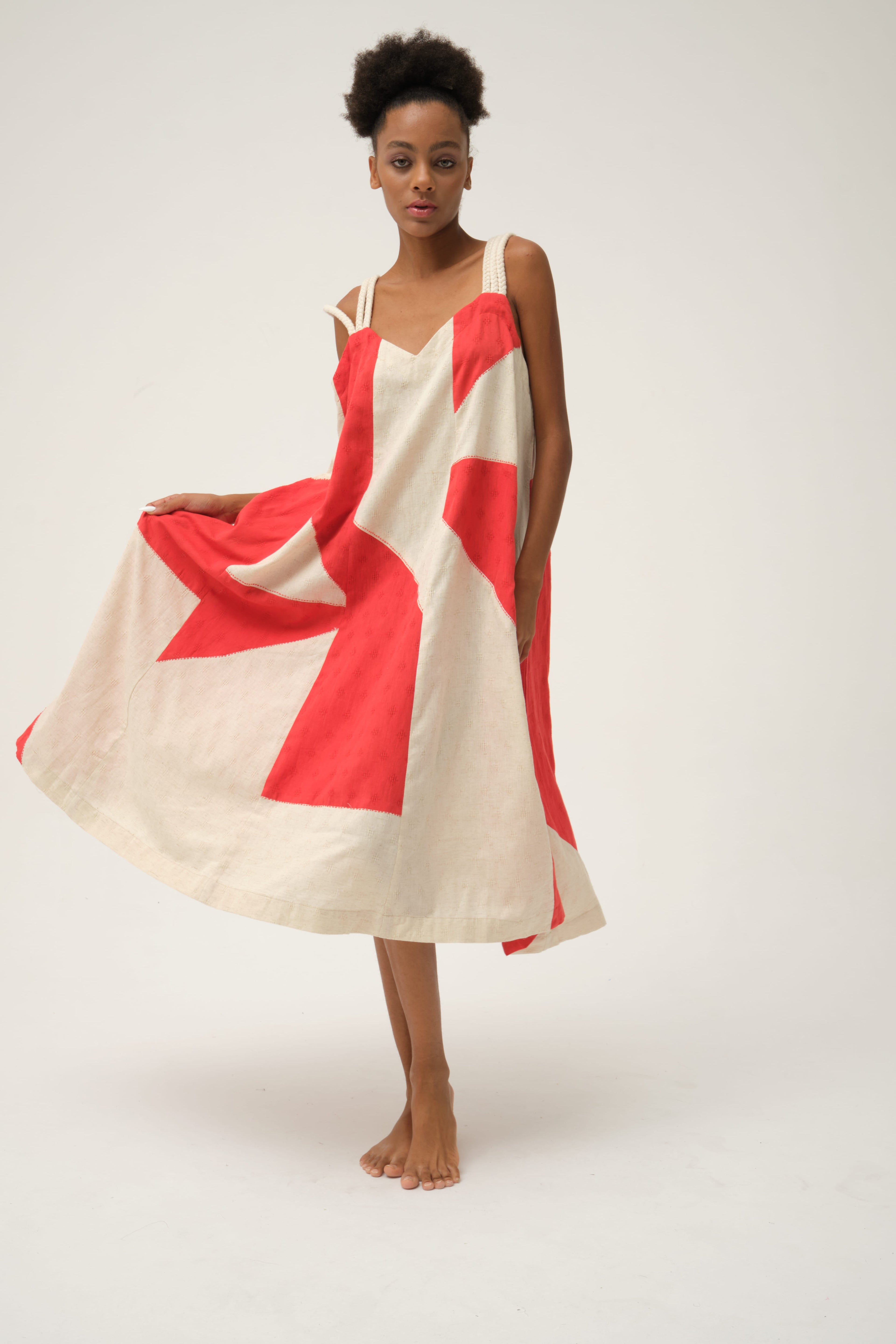 Red Charlie Dress in handwoven Dobby Cotton by White Canvas - Image 4