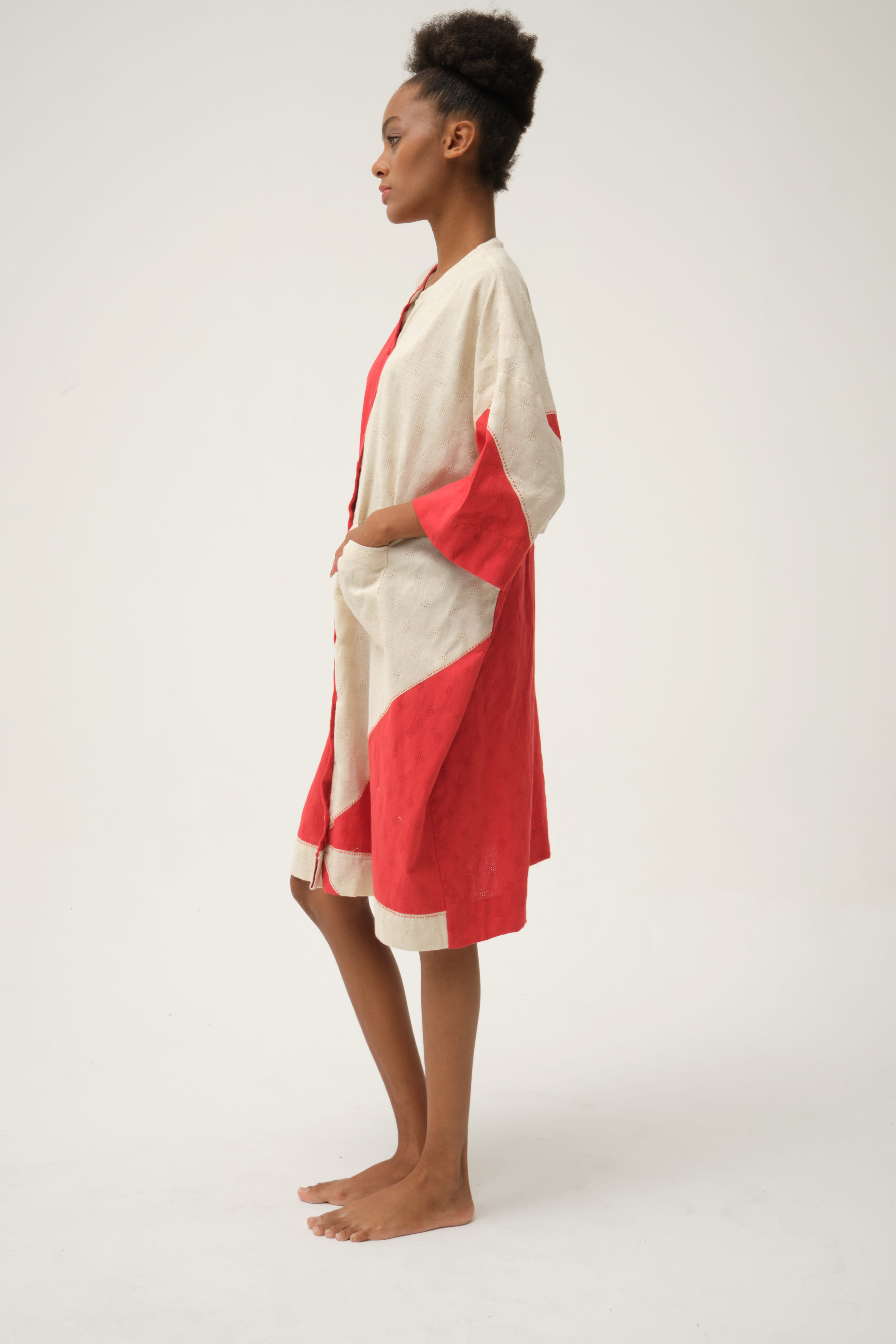 Red Casper Jacket in handwoven Dobby Cotton by White Canvas - Image 2