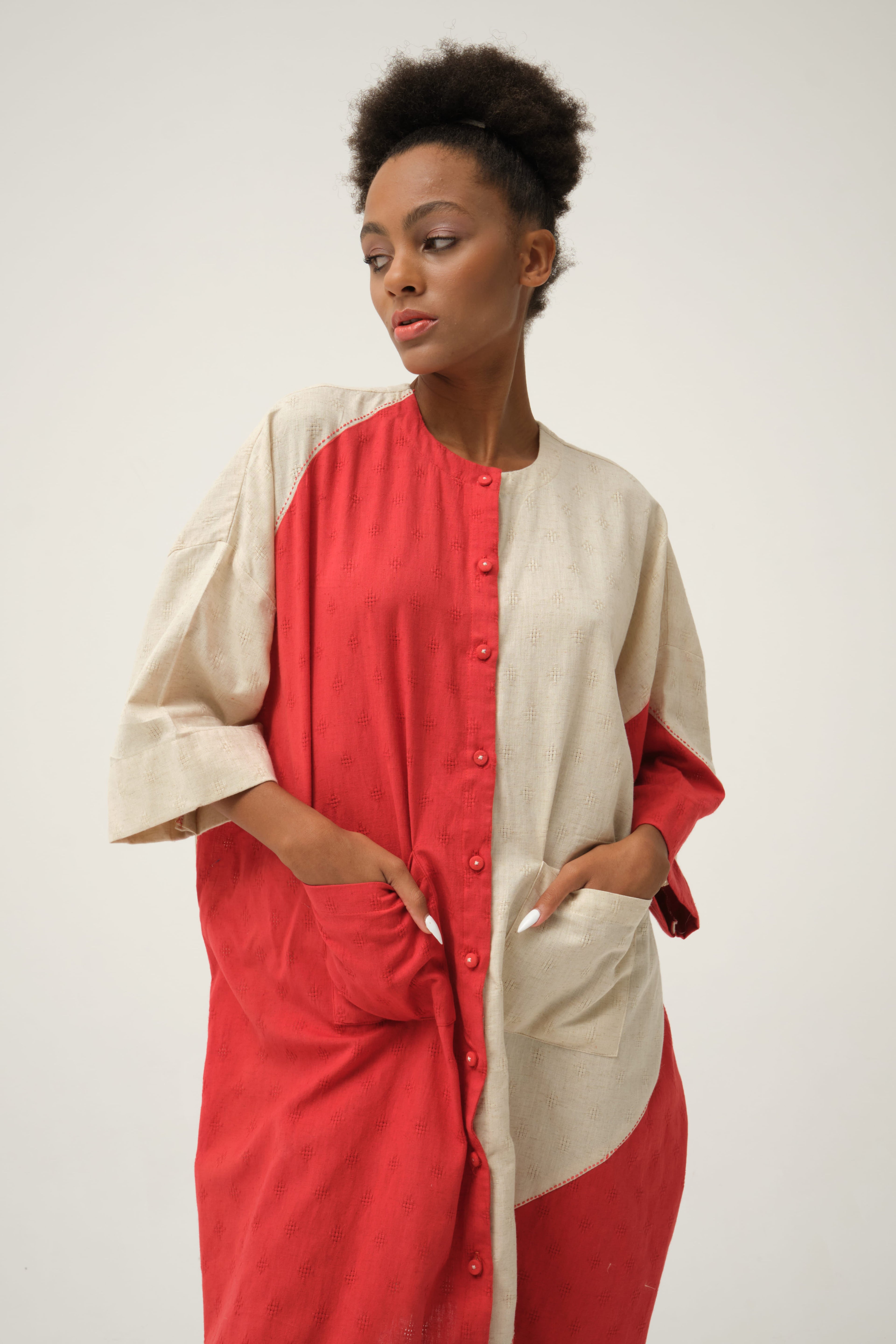 Red Casper Jacket in handwoven Dobby Cotton by White Canvas - Image 5