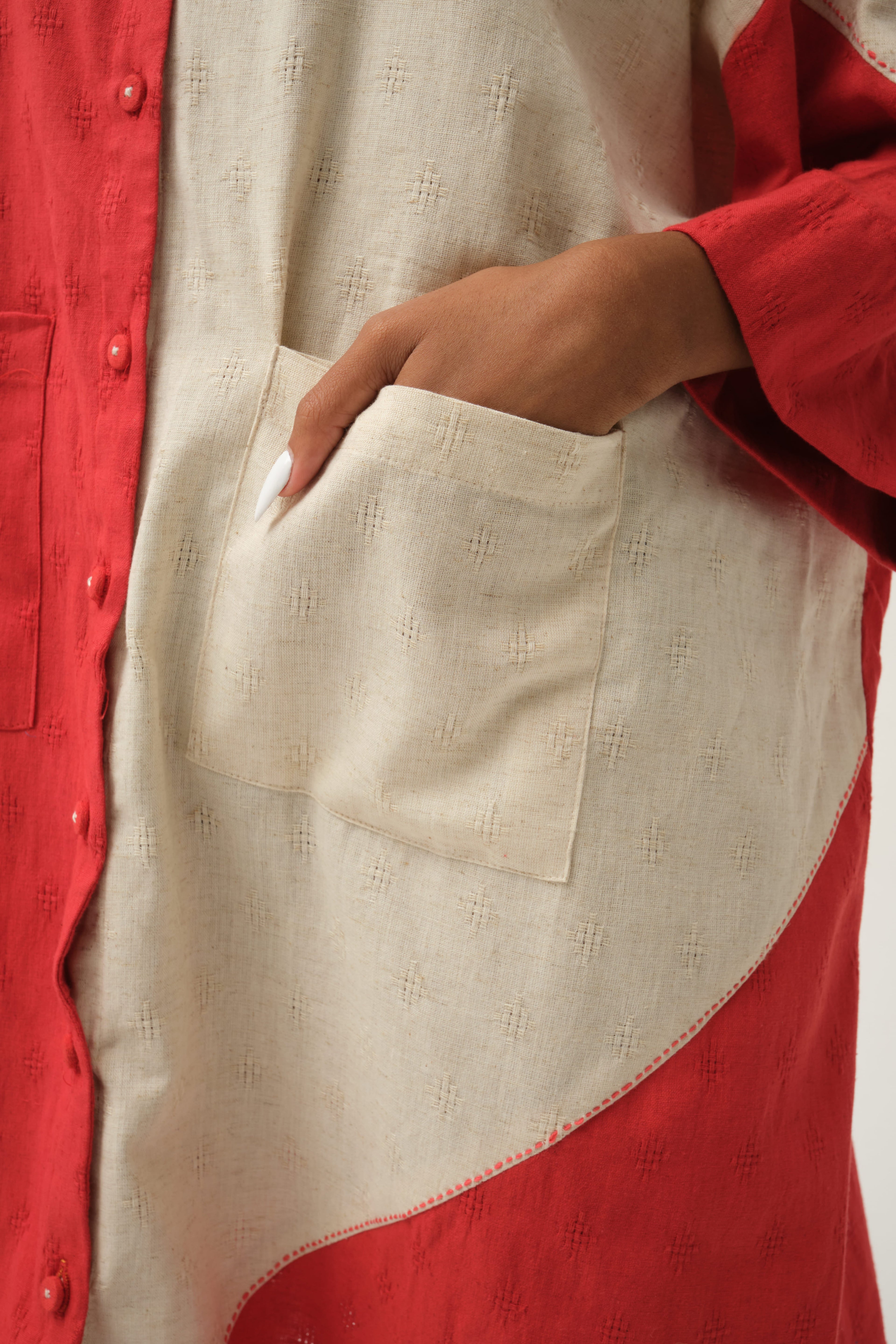 Red Casper Jacket in handwoven Dobby Cotton by White Canvas - Image 6