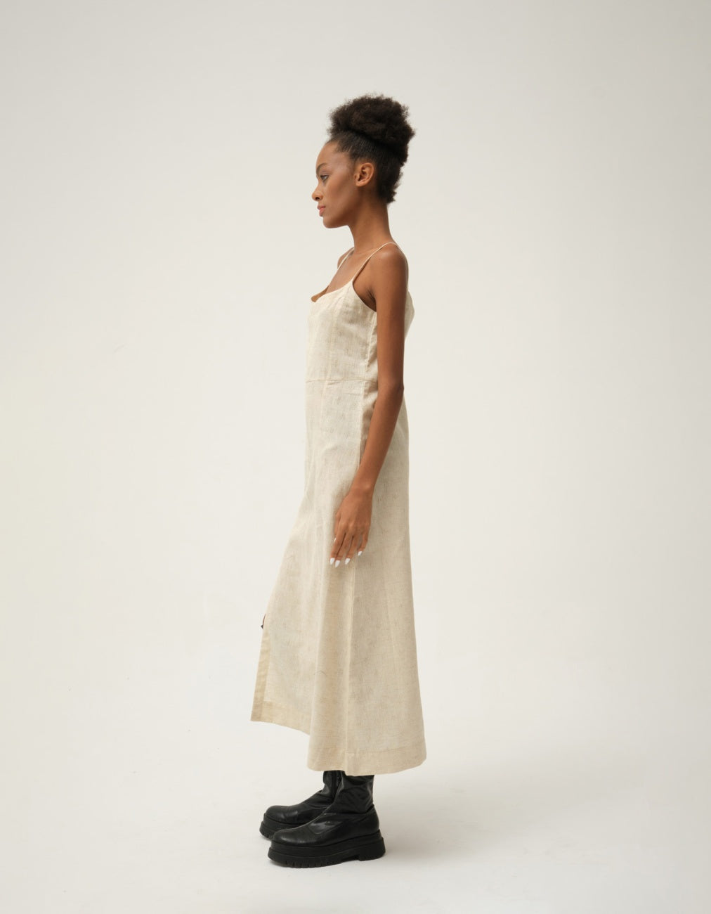 Cream Snowy Dress in handwoven Dobby Cotton by White Canvas - Image 2