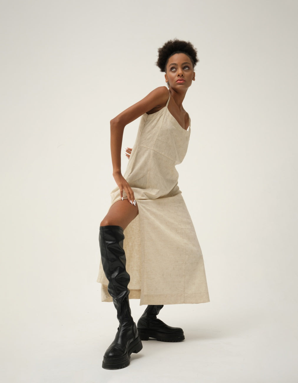 Cream Snowy Dress in handwoven Dobby Cotton by White Canvas - Image 3