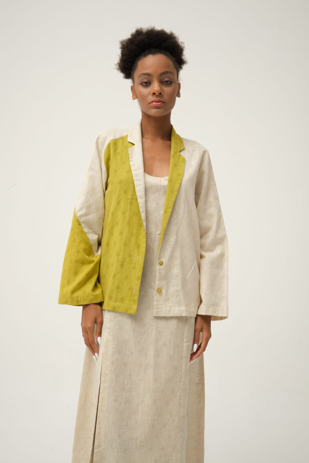 Green Dora Jacket in handwoven Dobby Cotton by White Canvas - Image 1