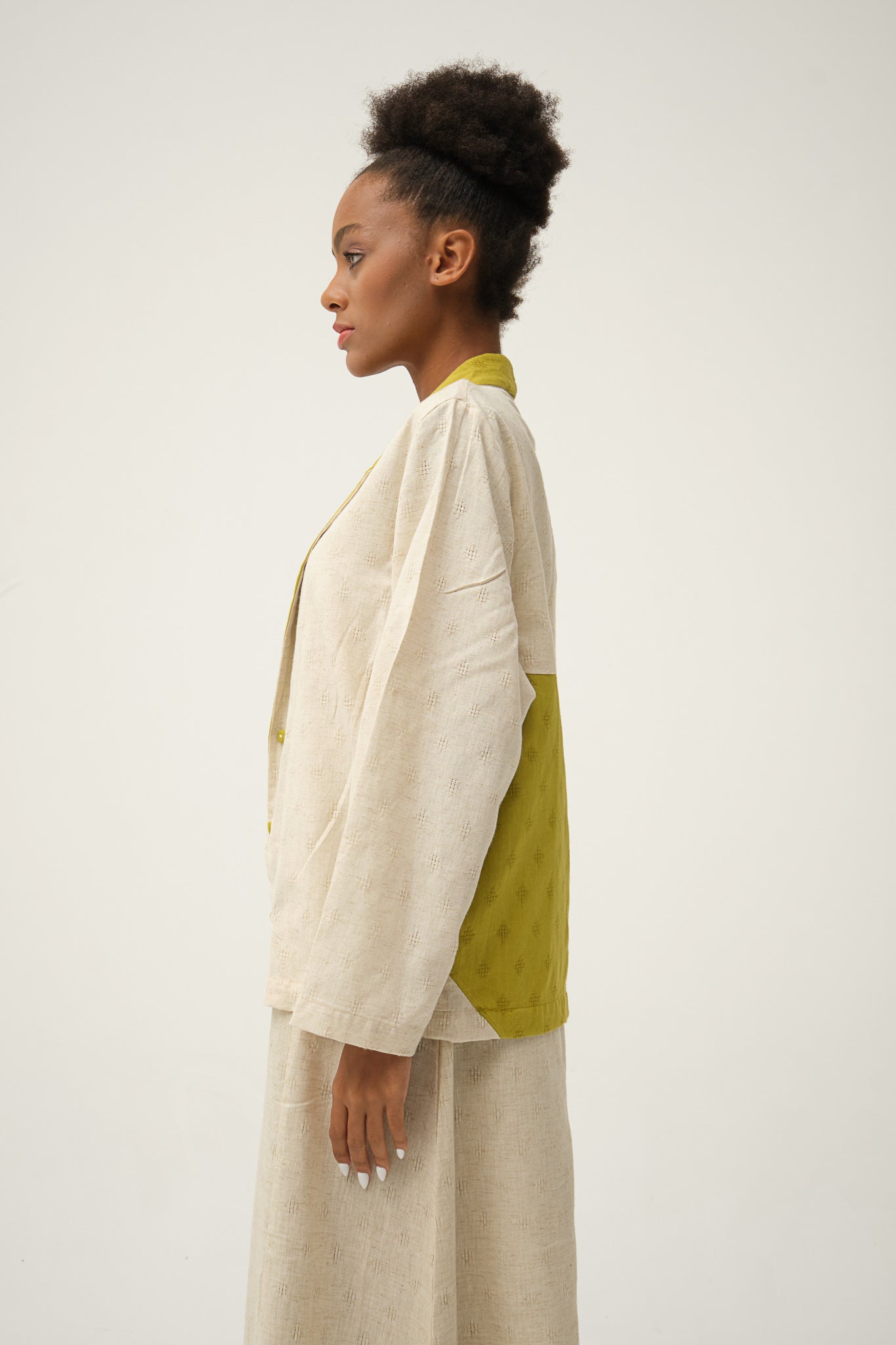 Green Dora Jacket in handwoven Dobby Cotton by White Canvas - Image 2