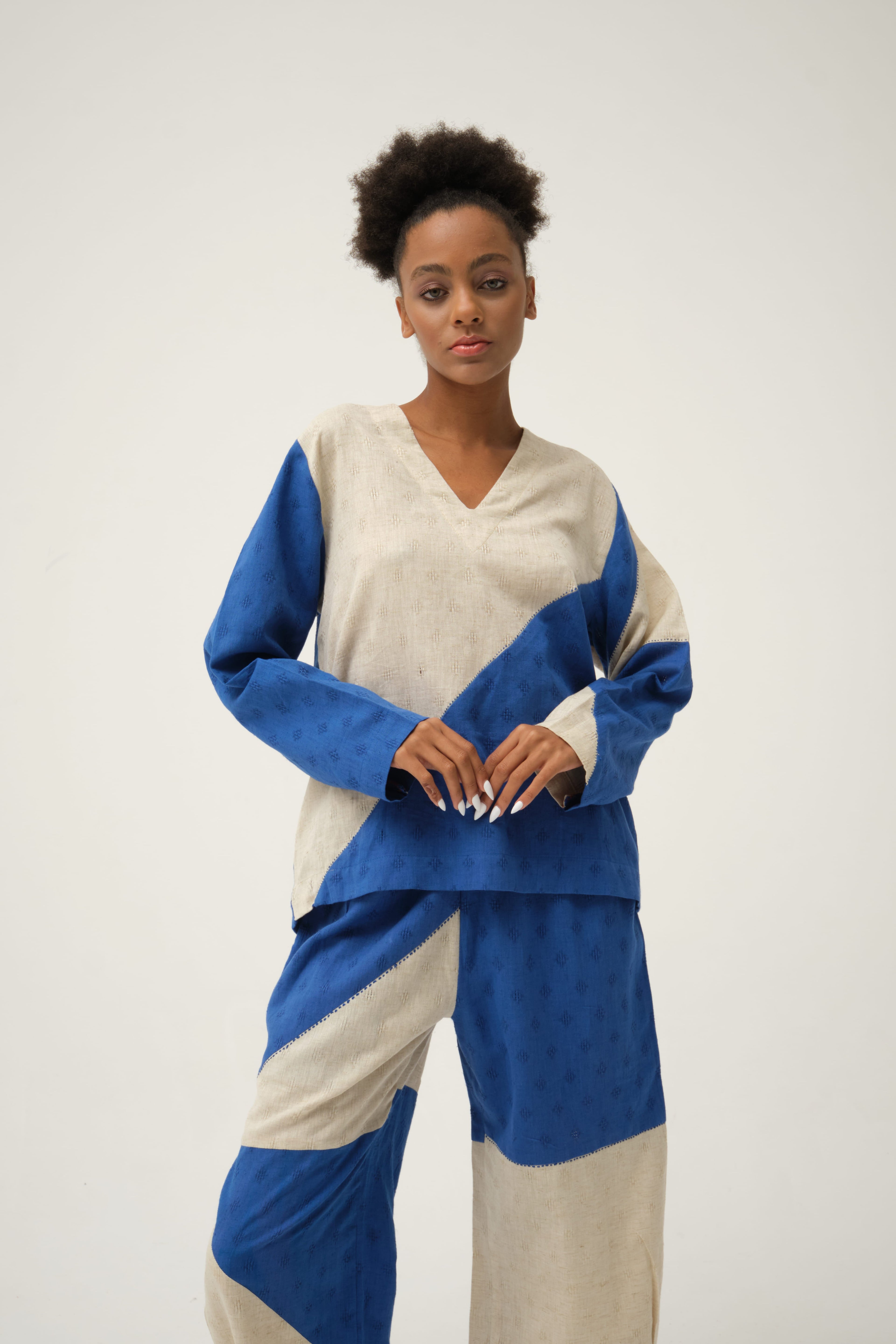 Blue Daffy Set in handwoven Dobby Cotton by White Canvas - Image 6