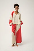 Red Daffy Set in handwoven Dobby Cotton by White Canvas - Image 1