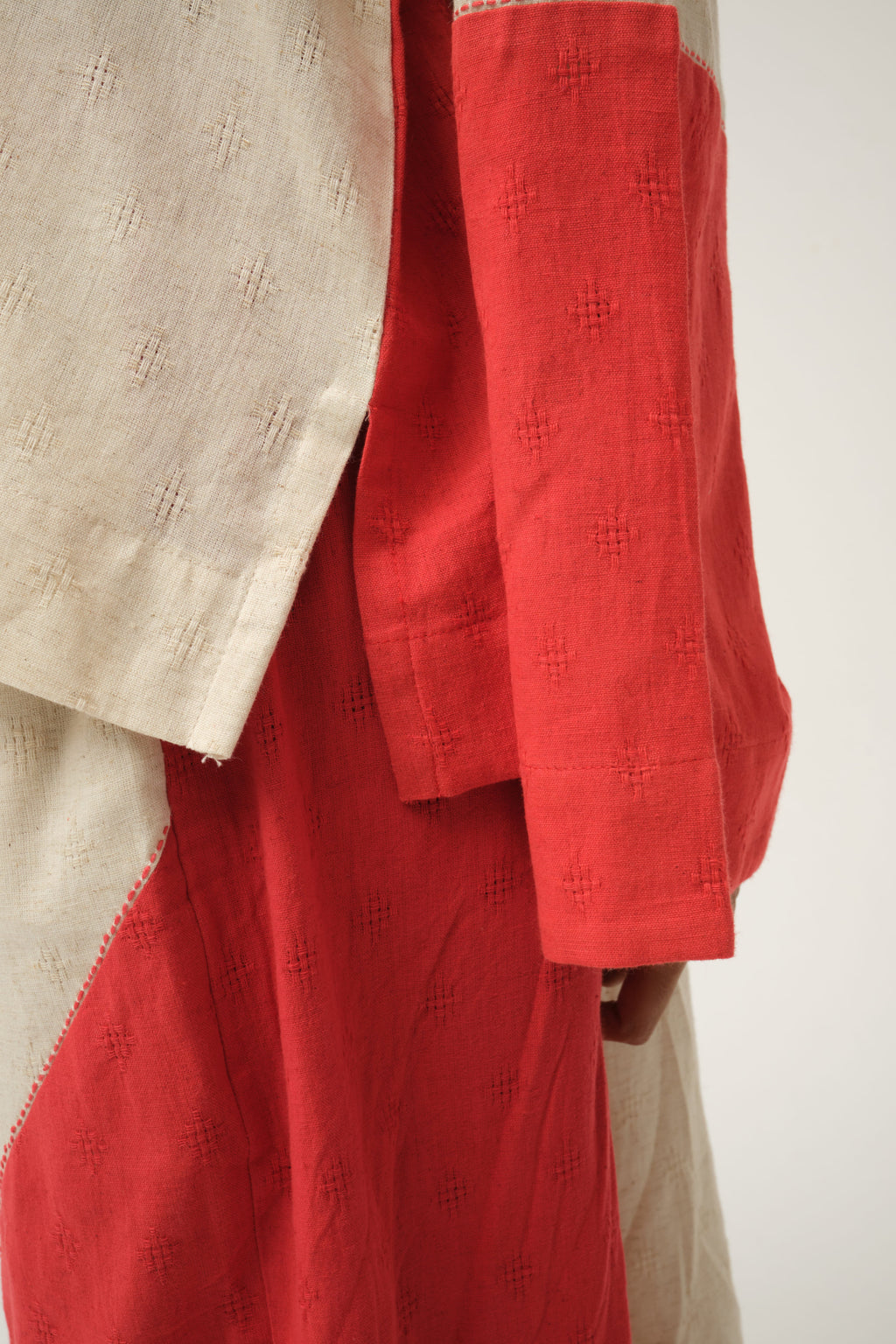 Red Daffy Set in handwoven Dobby Cotton by White Canvas - Image 5