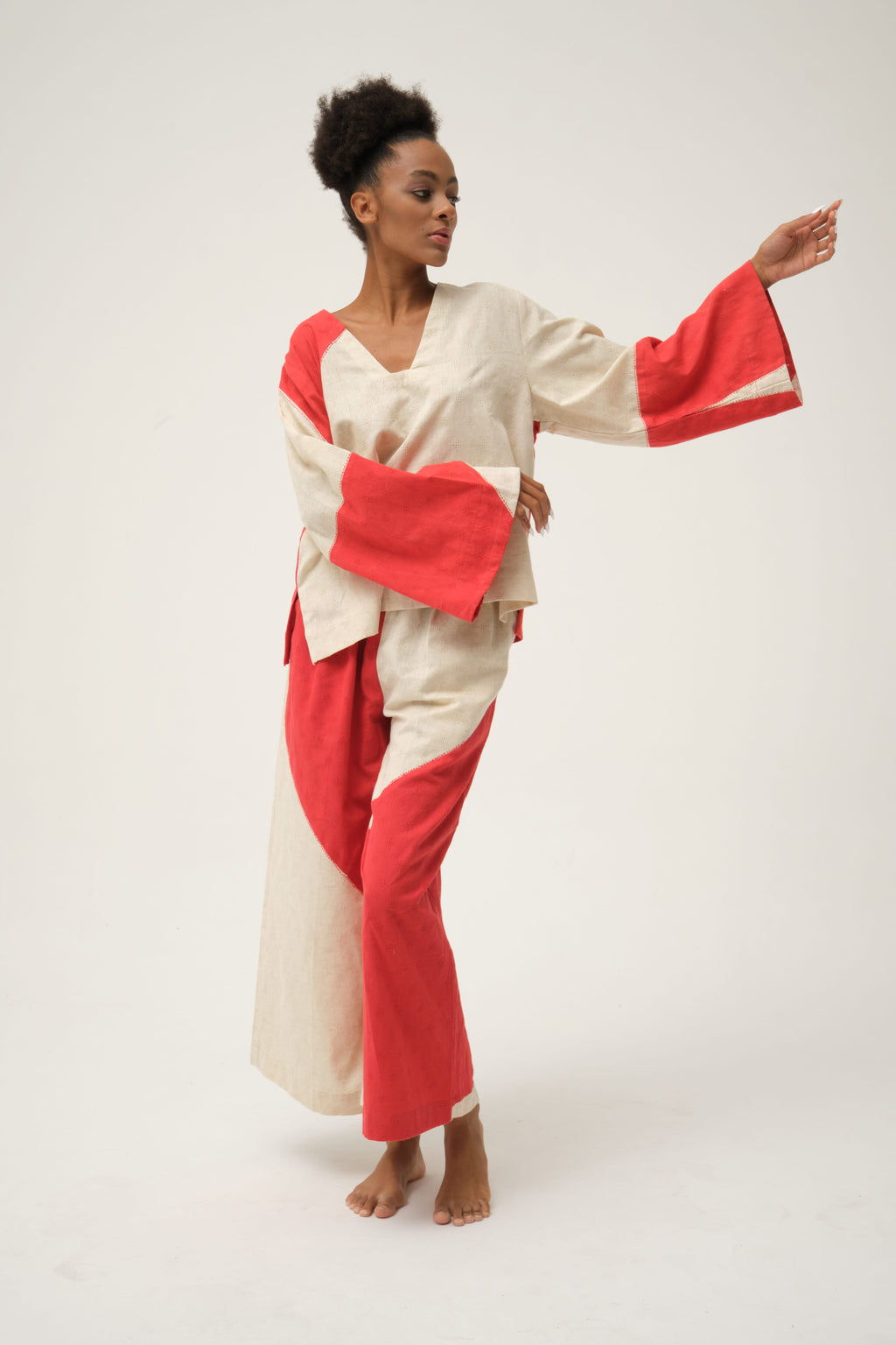 Red Daffy Top in handwoven Dobby Cotton by White Canvas - Image 4