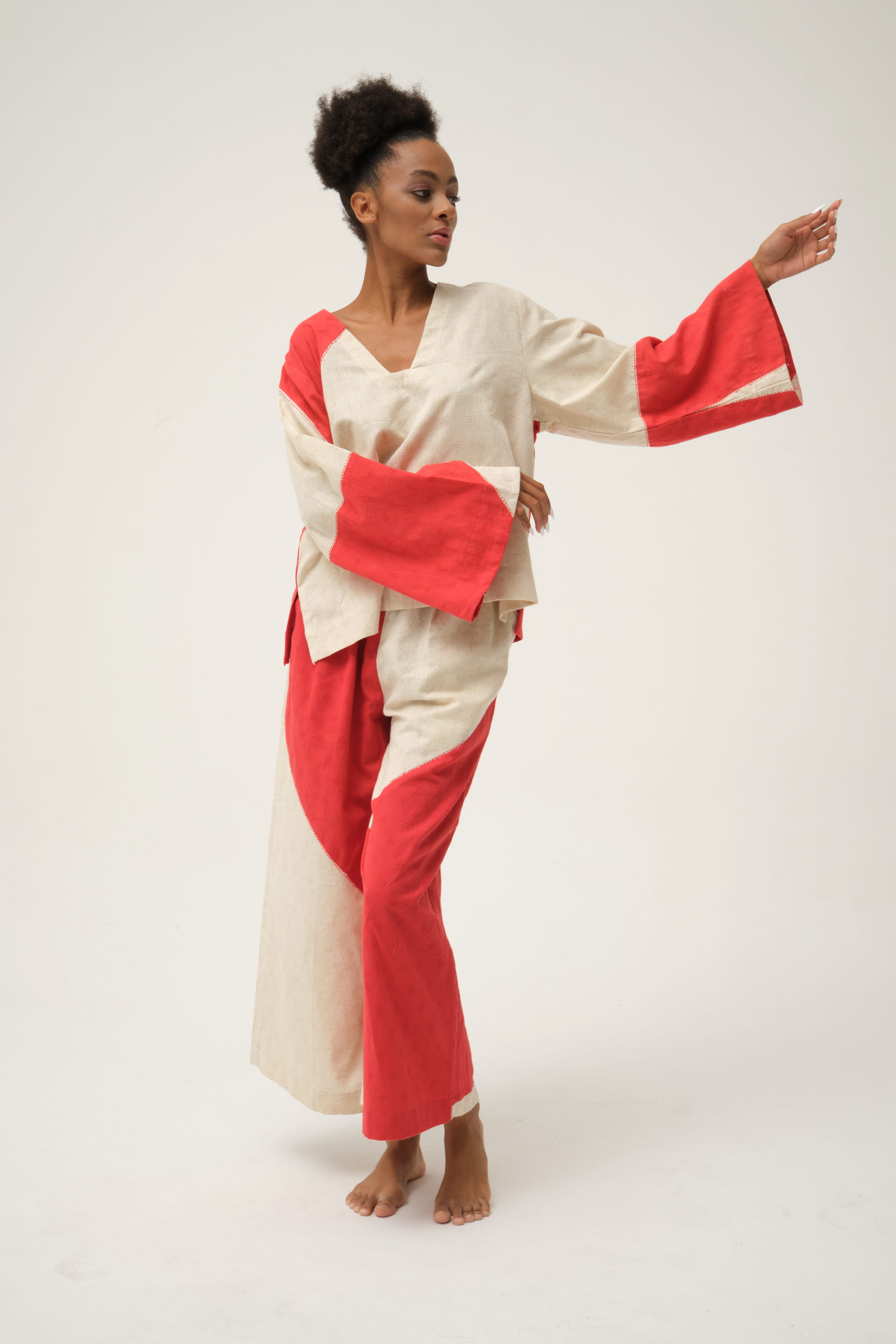 Red Daffy Top in handwoven Dobby Cotton by White Canvas - Image 4