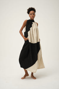 Black Flintstone Dress in handwoven Dobby Cotton by White Canvas - Image 1