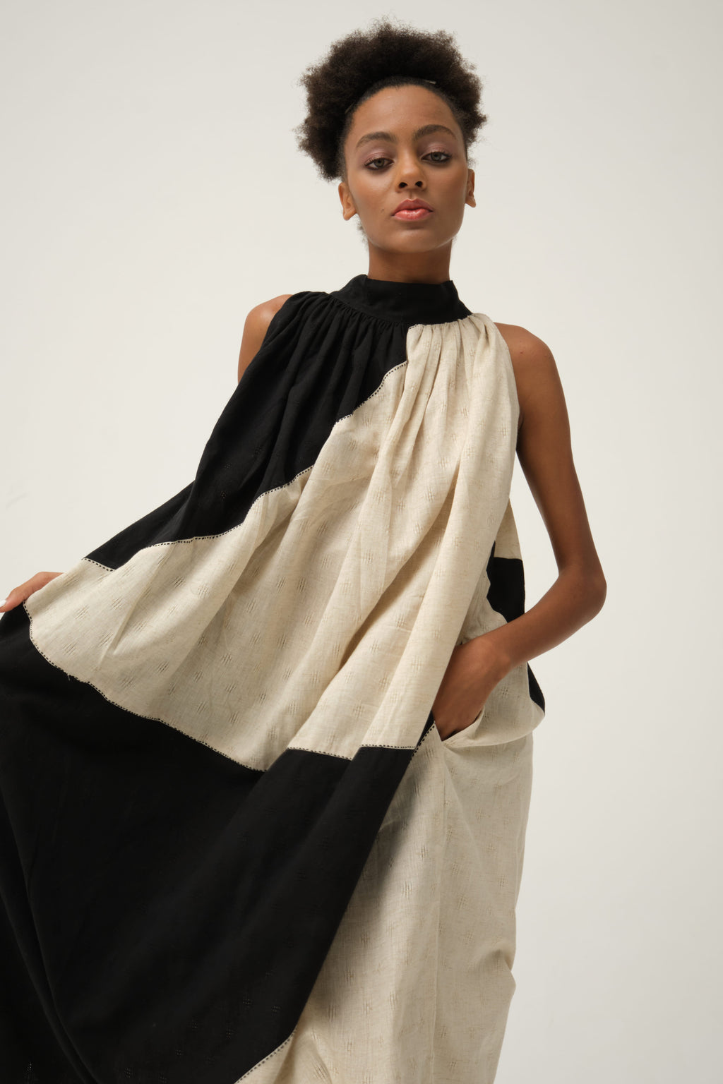 Black Flintstone Dress in handwoven Dobby Cotton by White Canvas - Image 4