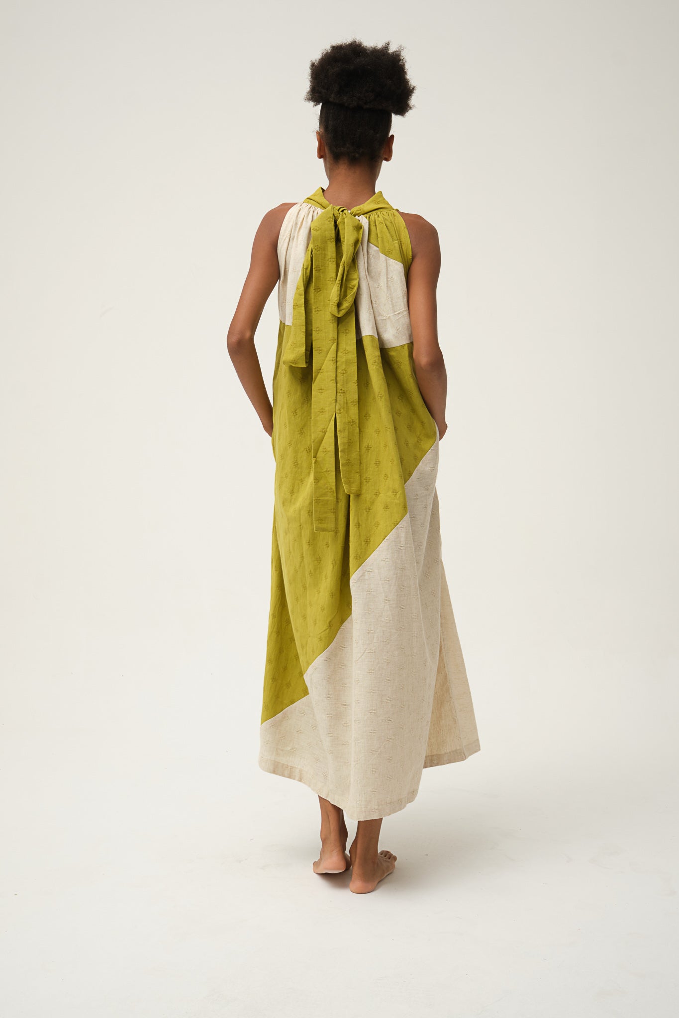 Green Flintstone Dress in handwoven Dobby Cotton by White Canvas - Image 2