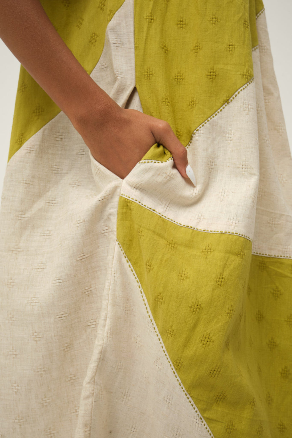 Green Flintstone Dress in handwoven Dobby Cotton by White Canvas - Image 5