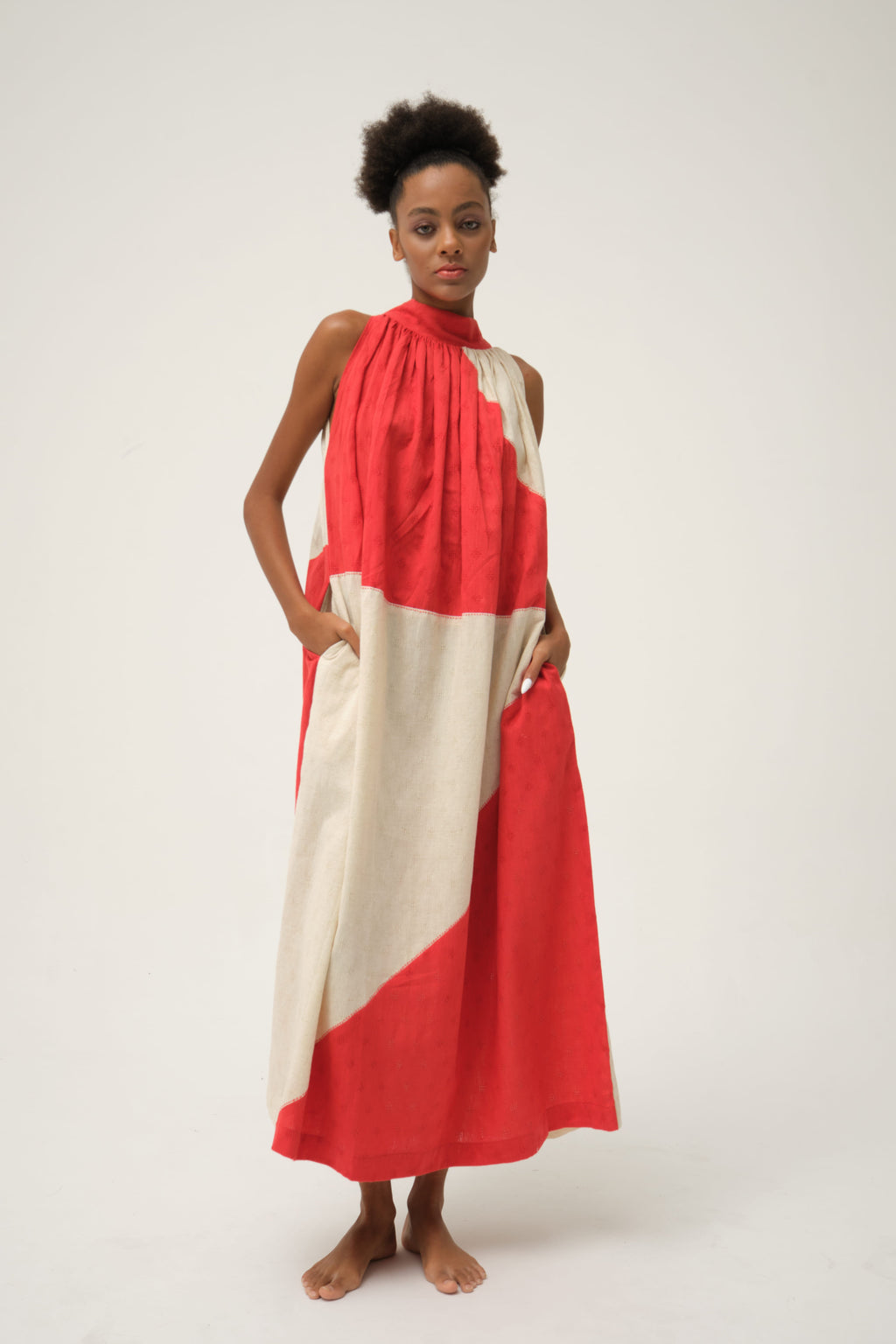 Red Flintstone Dress in handwoven Dobby Cotton by White Canvas - Image 1