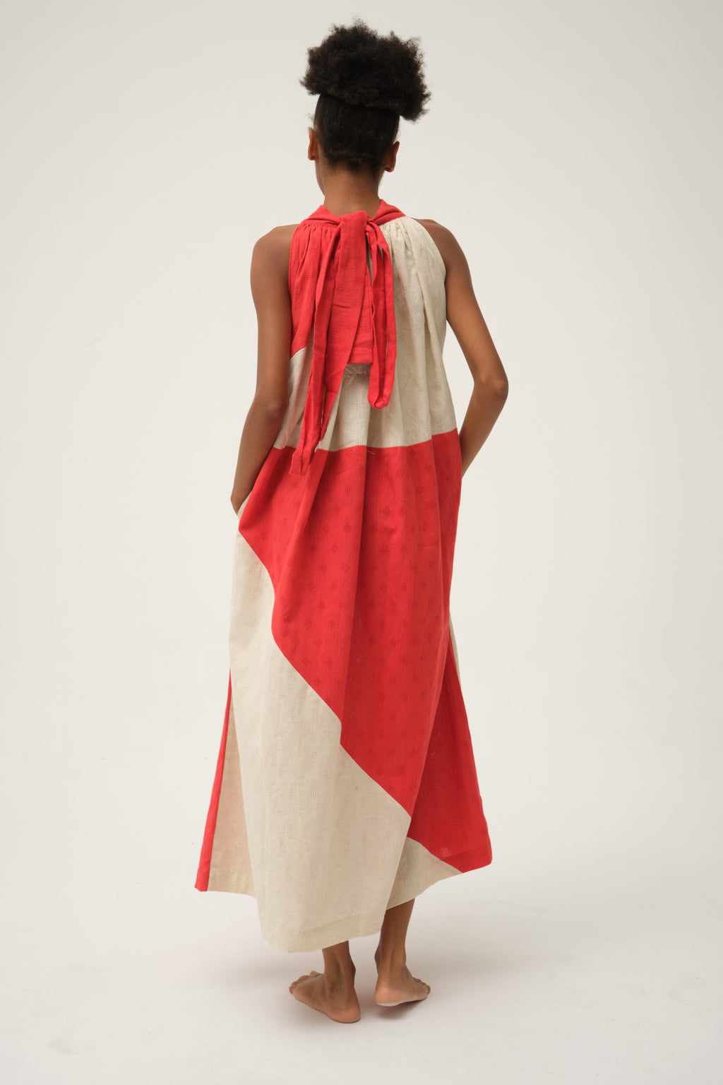 Red Flintstone Dress in handwoven Dobby Cotton by White Canvas - Image 2