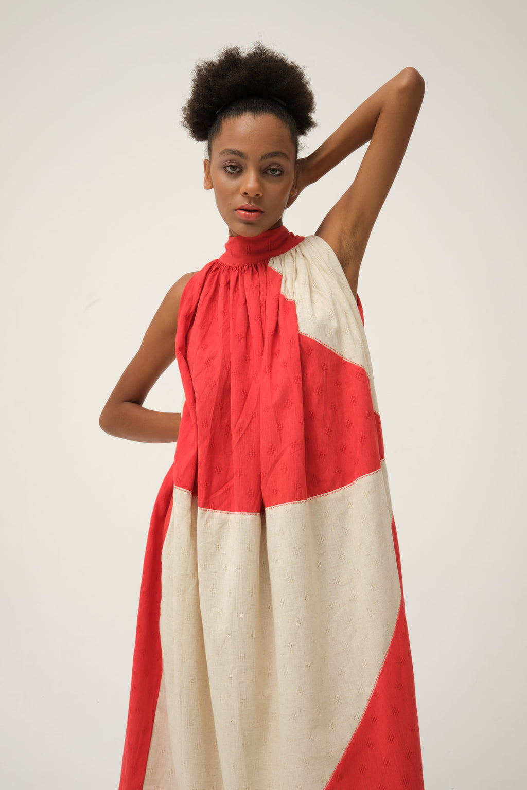 Red Flintstone Dress in handwoven Dobby Cotton by White Canvas - Image 3