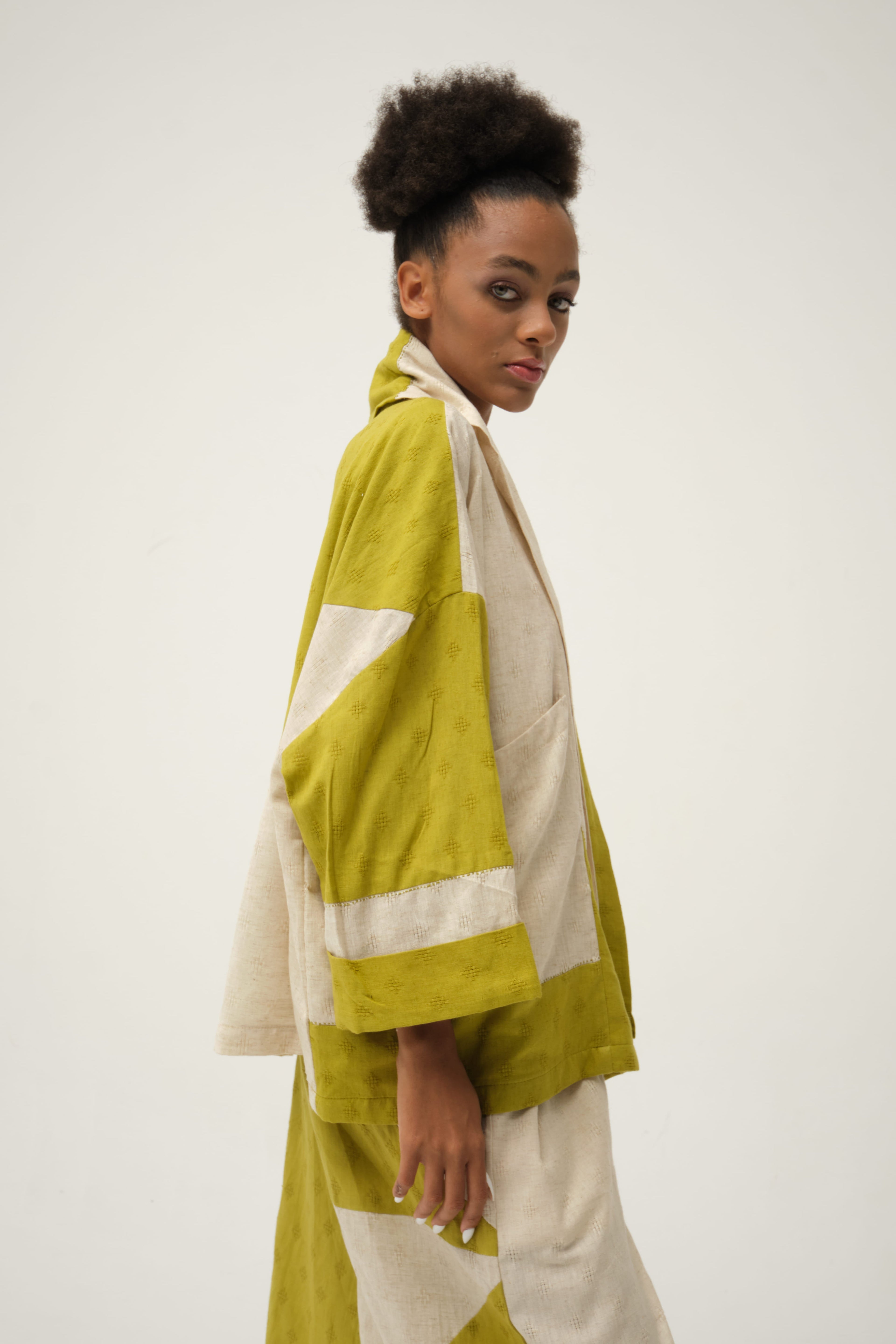 Green Goofy Jacket in handwoven Dobby Cotton by White Canvas - Image 2