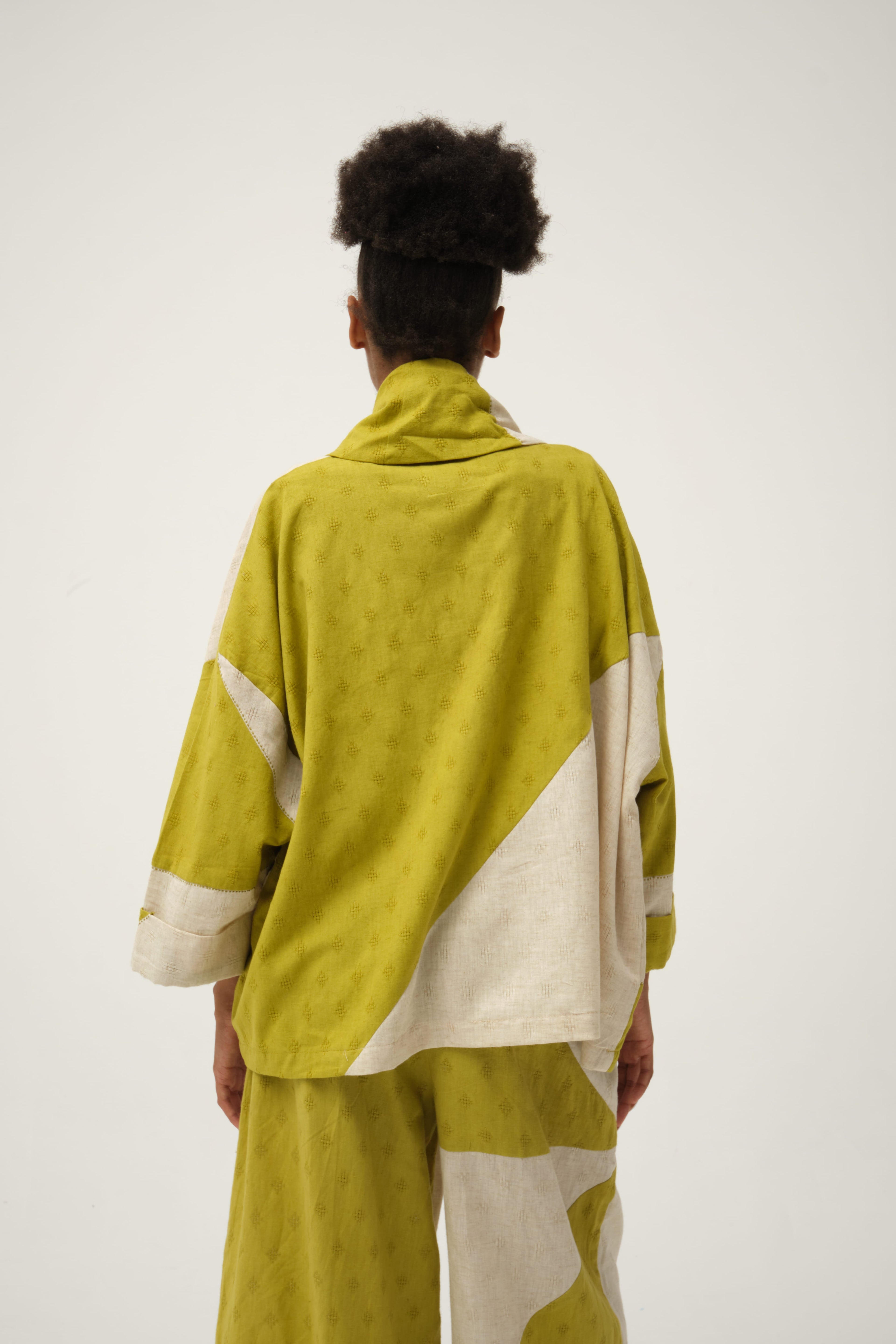 Green Goofy Jacket in handwoven Dobby Cotton by White Canvas - Image 3
