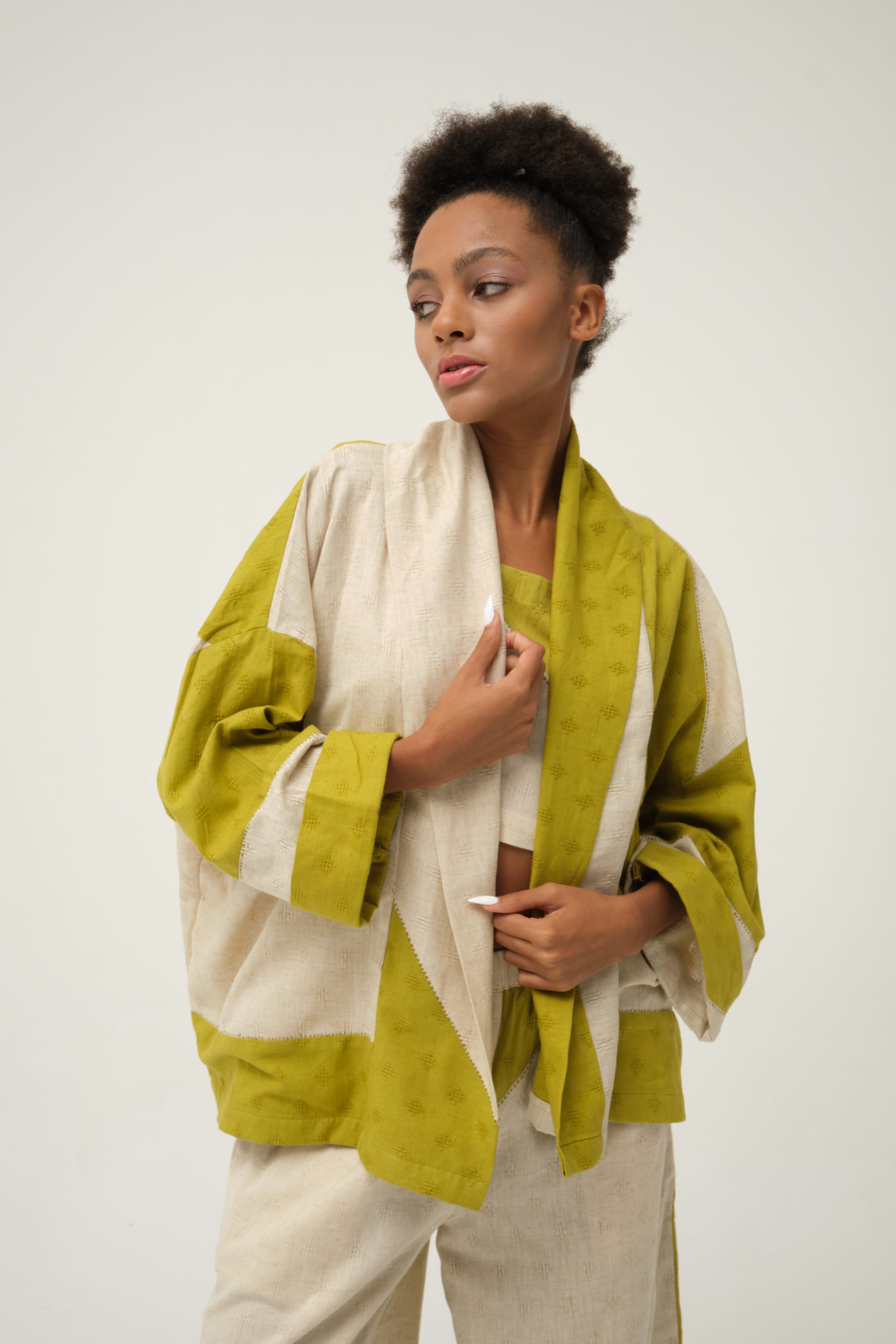 Green Goofy Jacket in handwoven Dobby Cotton by White Canvas - Image 4