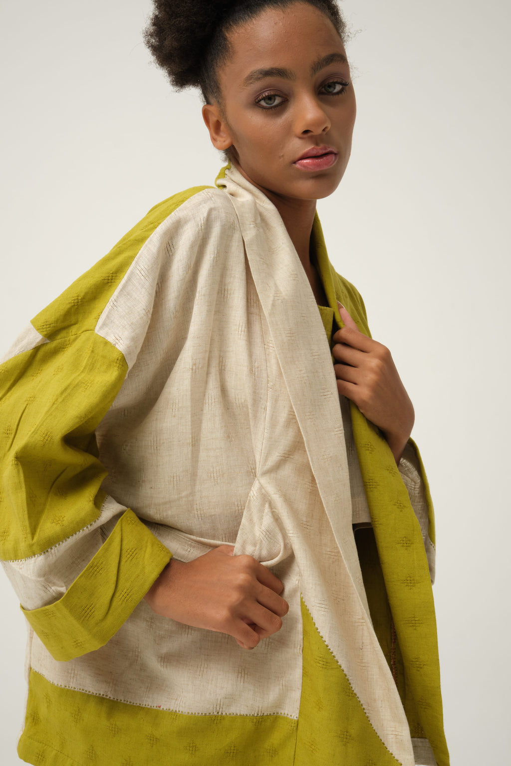 Green Goofy Jacket in handwoven Dobby Cotton by White Canvas - Image 5